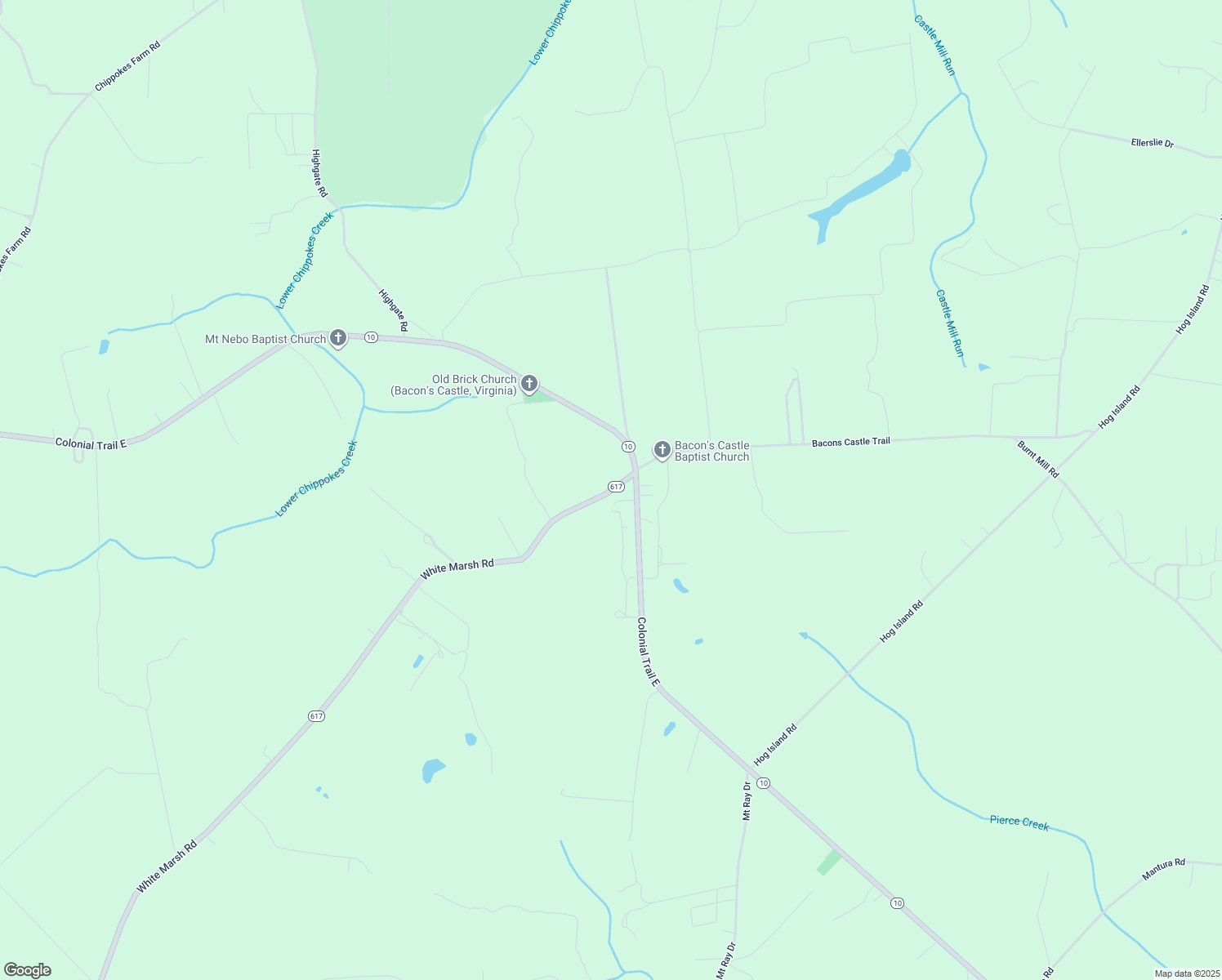 map of restaurants, bars, coffee shops, grocery stores, and more near 17263 White Marsh Rd in Surry
