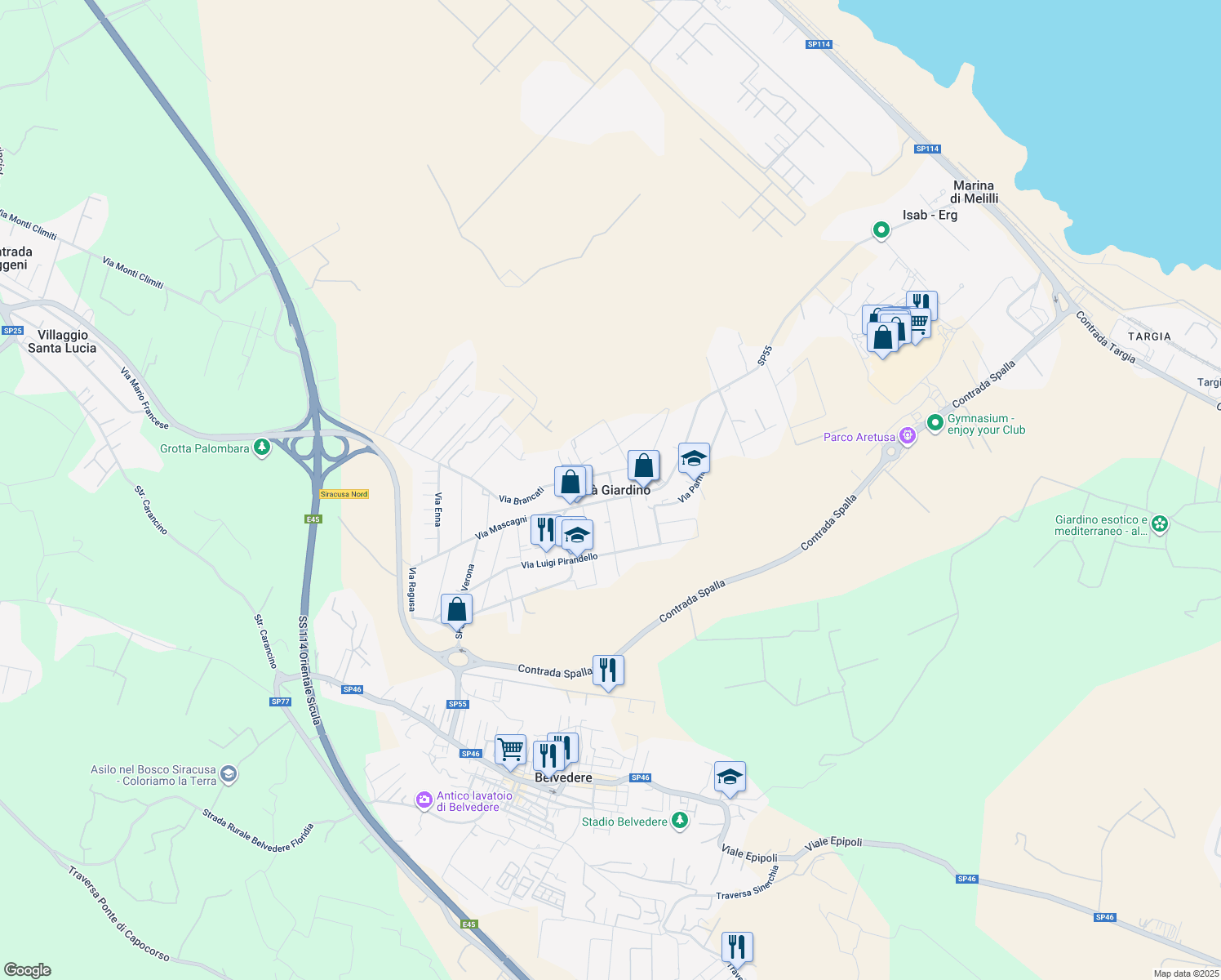 map of restaurants, bars, coffee shops, grocery stores, and more near in Città Giardino