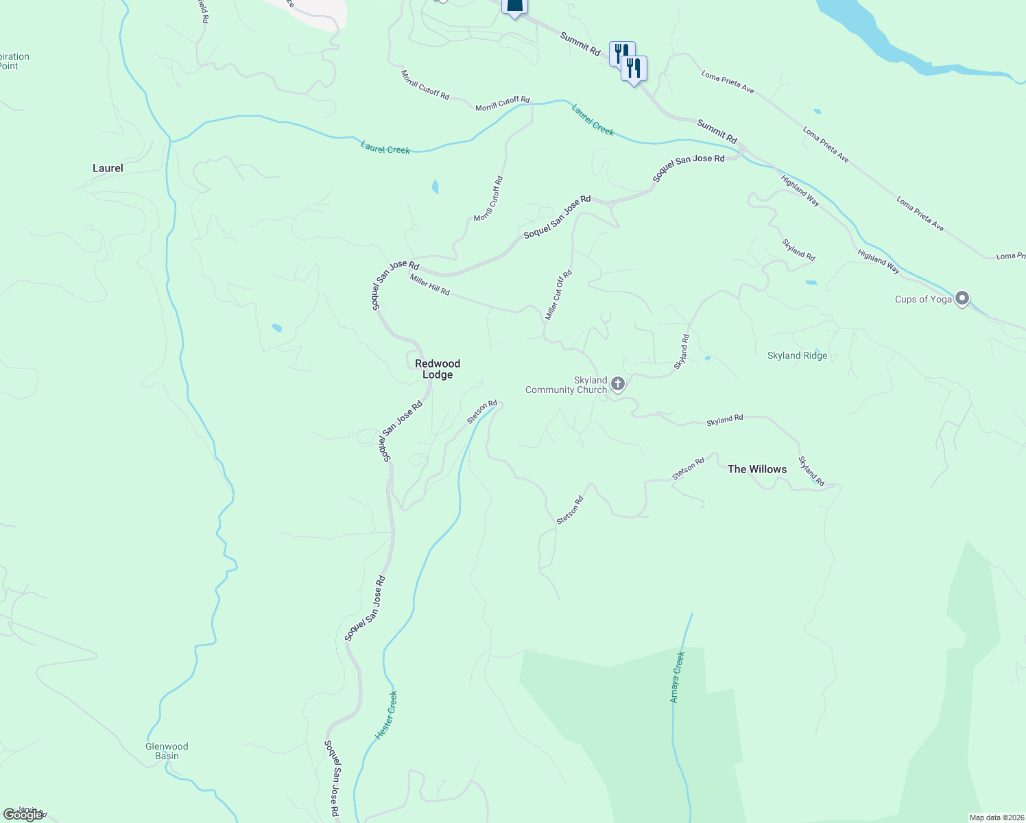 map of restaurants, bars, coffee shops, grocery stores, and more near 15645 Stetson Road in Soquel