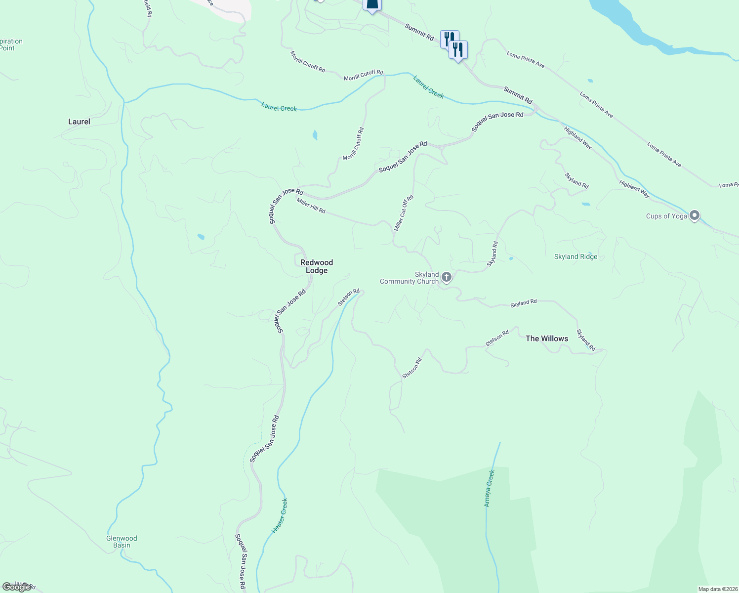map of restaurants, bars, coffee shops, grocery stores, and more near 15645 Stetson Road in Soquel