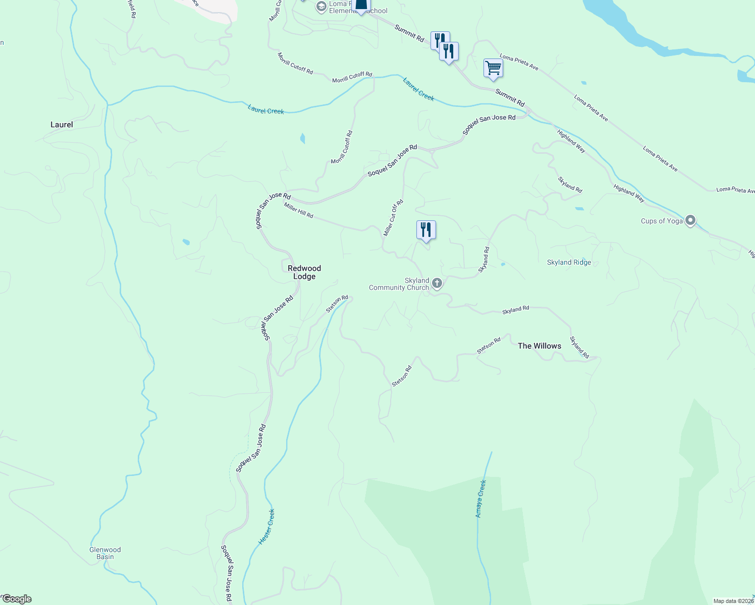 map of restaurants, bars, coffee shops, grocery stores, and more near 50 Ocean View Road in Los Gatos