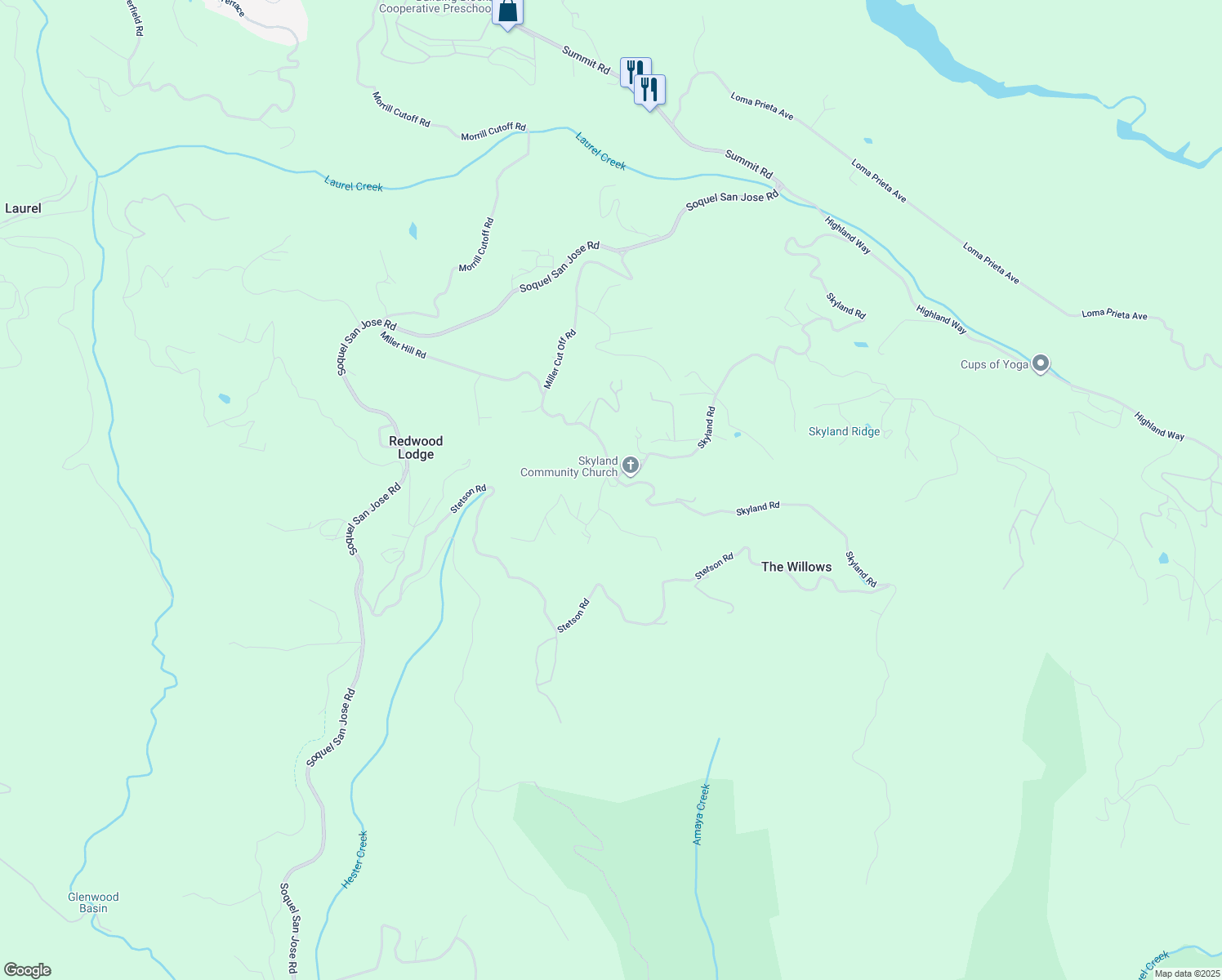 map of restaurants, bars, coffee shops, grocery stores, and more near 5 Ocean View Road in Los Gatos