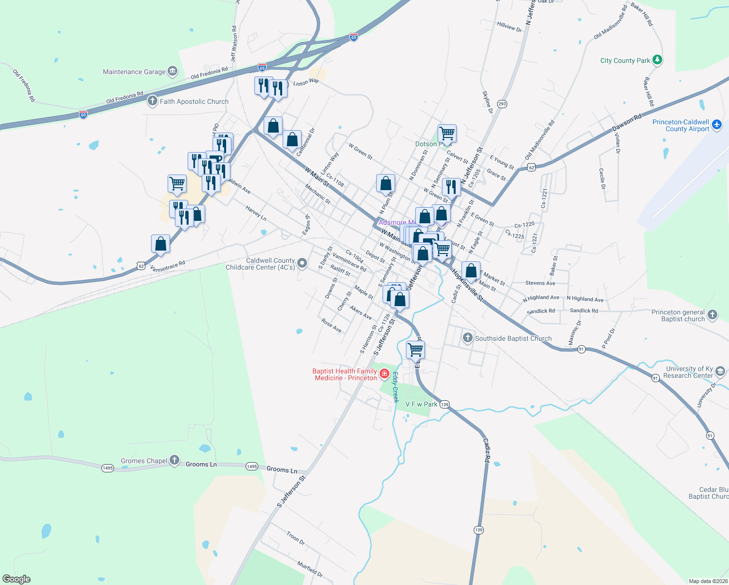 map of restaurants, bars, coffee shops, grocery stores, and more near 399 Beverly Lane in Princeton