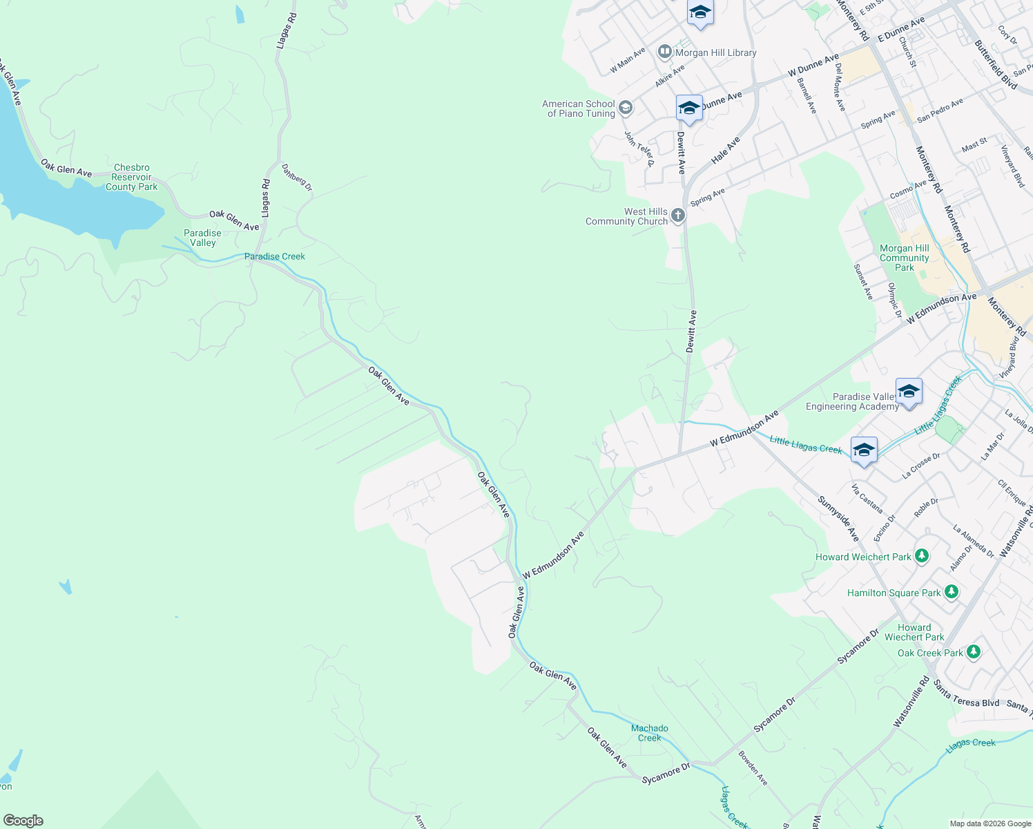 map of restaurants, bars, coffee shops, grocery stores, and more near 1755 Paradise View Road in Morgan Hill