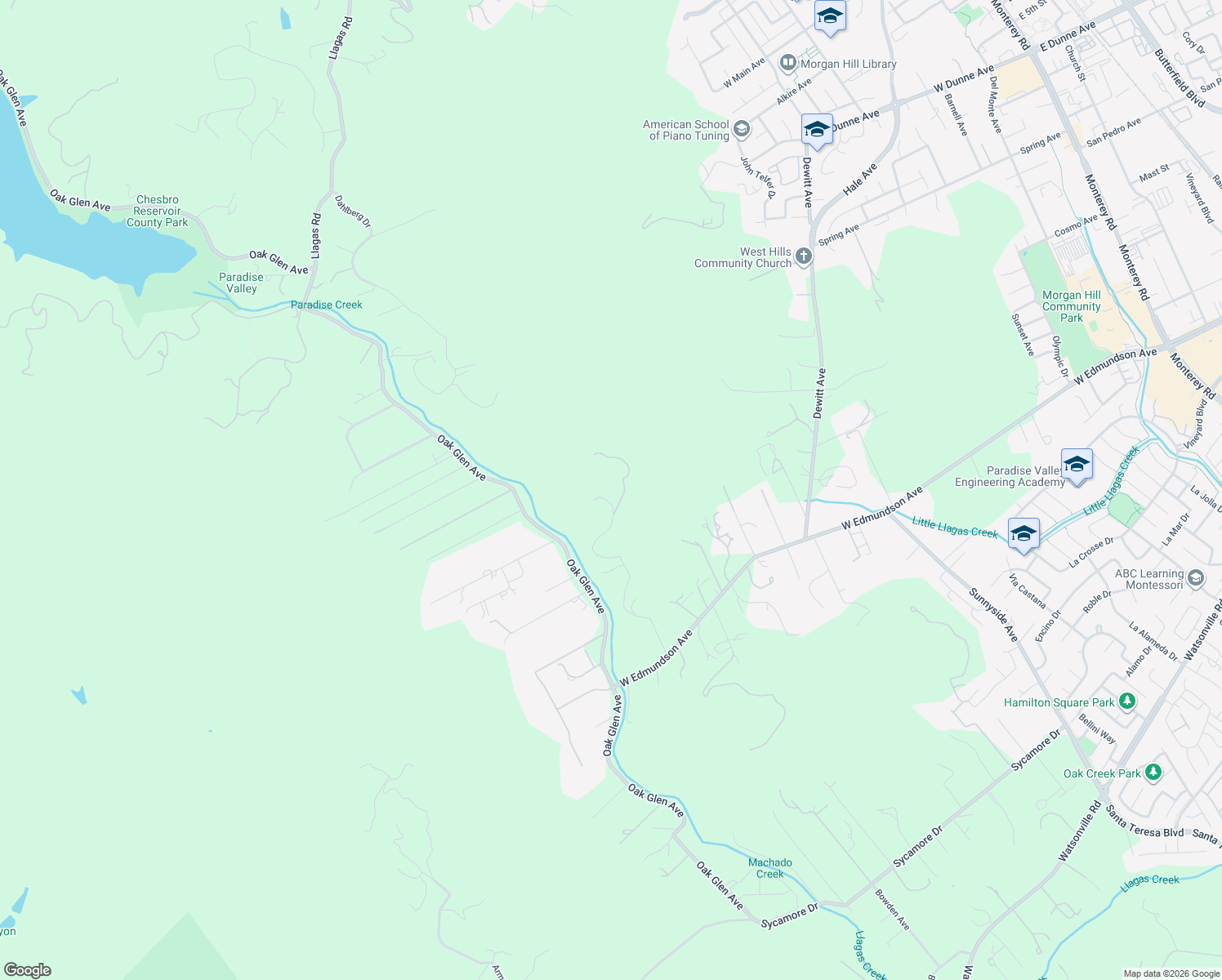 map of restaurants, bars, coffee shops, grocery stores, and more near 1755 Paradise View Road in Morgan Hill