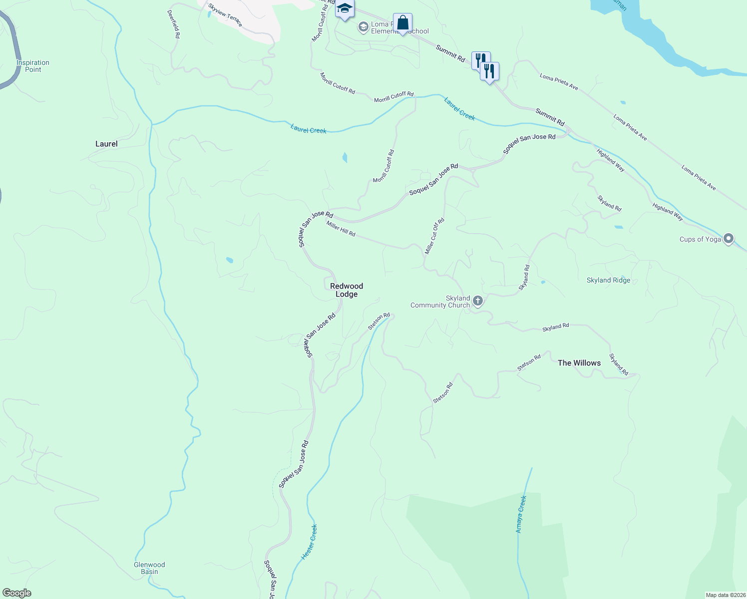 map of restaurants, bars, coffee shops, grocery stores, and more near 600 Ridge Top Road in Los Gatos