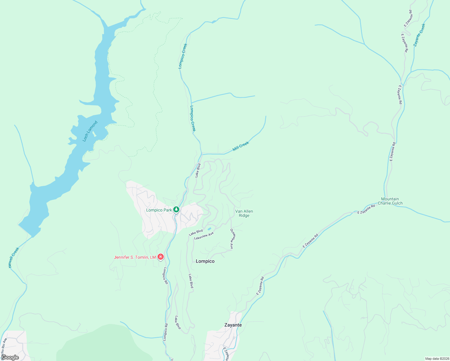 map of restaurants, bars, coffee shops, grocery stores, and more near Volver Avenue in Lompico