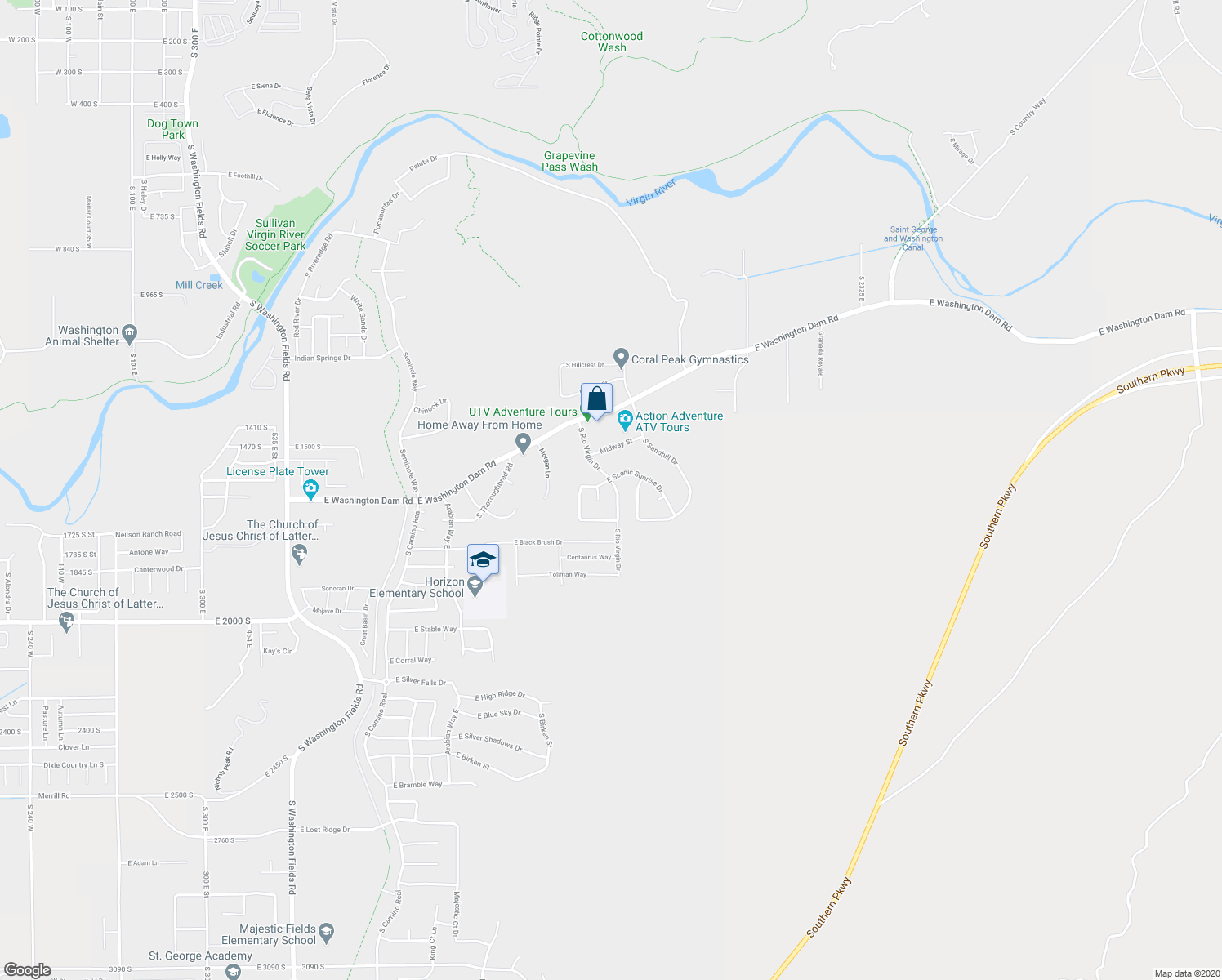 map of restaurants, bars, coffee shops, grocery stores, and more near 1570 South Rio Virgin Drive in Washington