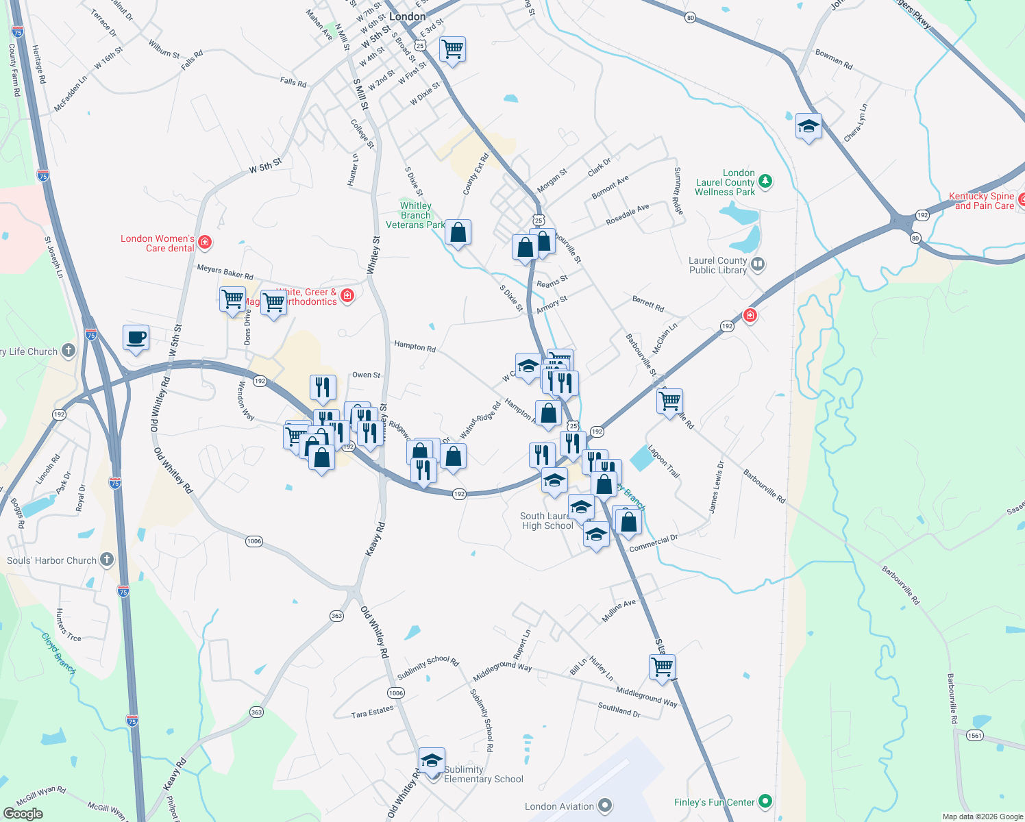 map of restaurants, bars, coffee shops, grocery stores, and more near 1660 Hampton Road in London