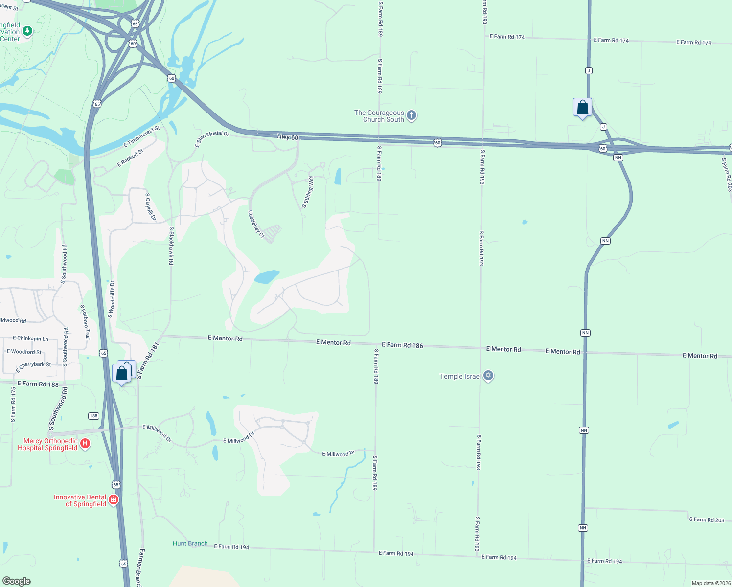 map of restaurants, bars, coffee shops, grocery stores, and more near 5565 S Dunrobin Dr in Springfield