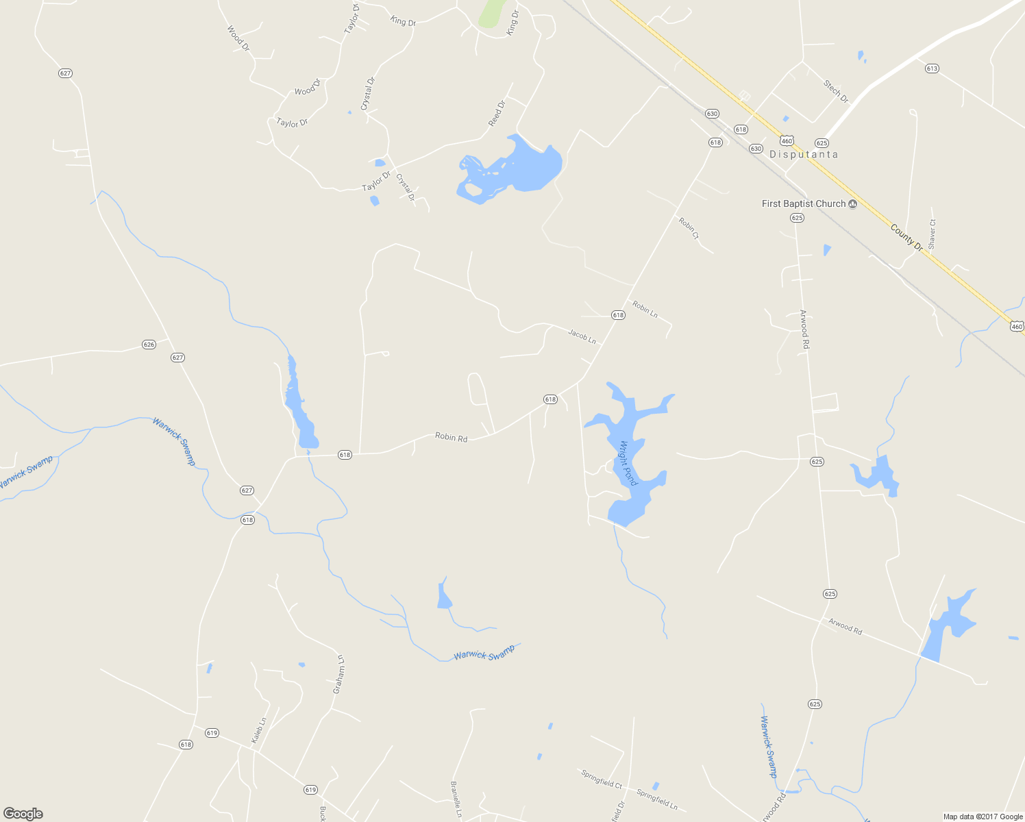 map of restaurants, bars, coffee shops, grocery stores, and more near 9016 Robin Road in Disputanta