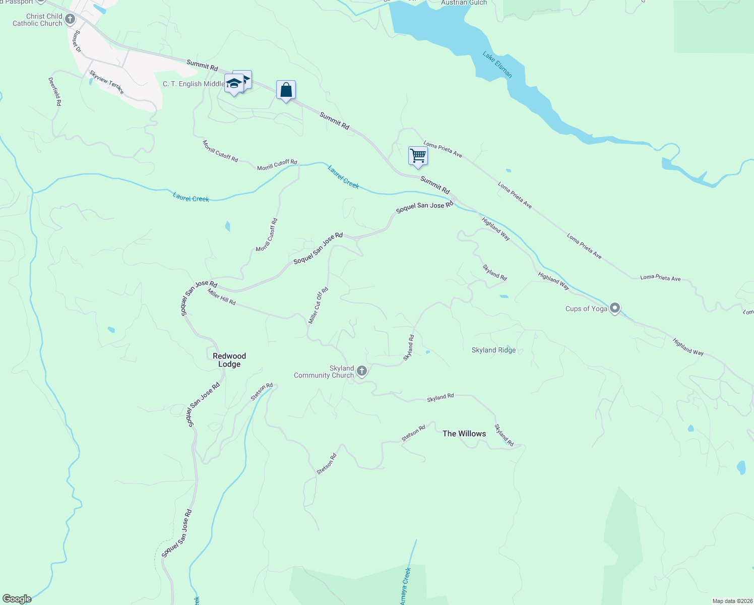 map of restaurants, bars, coffee shops, grocery stores, and more near 85 Old Orchard Road in Los Gatos