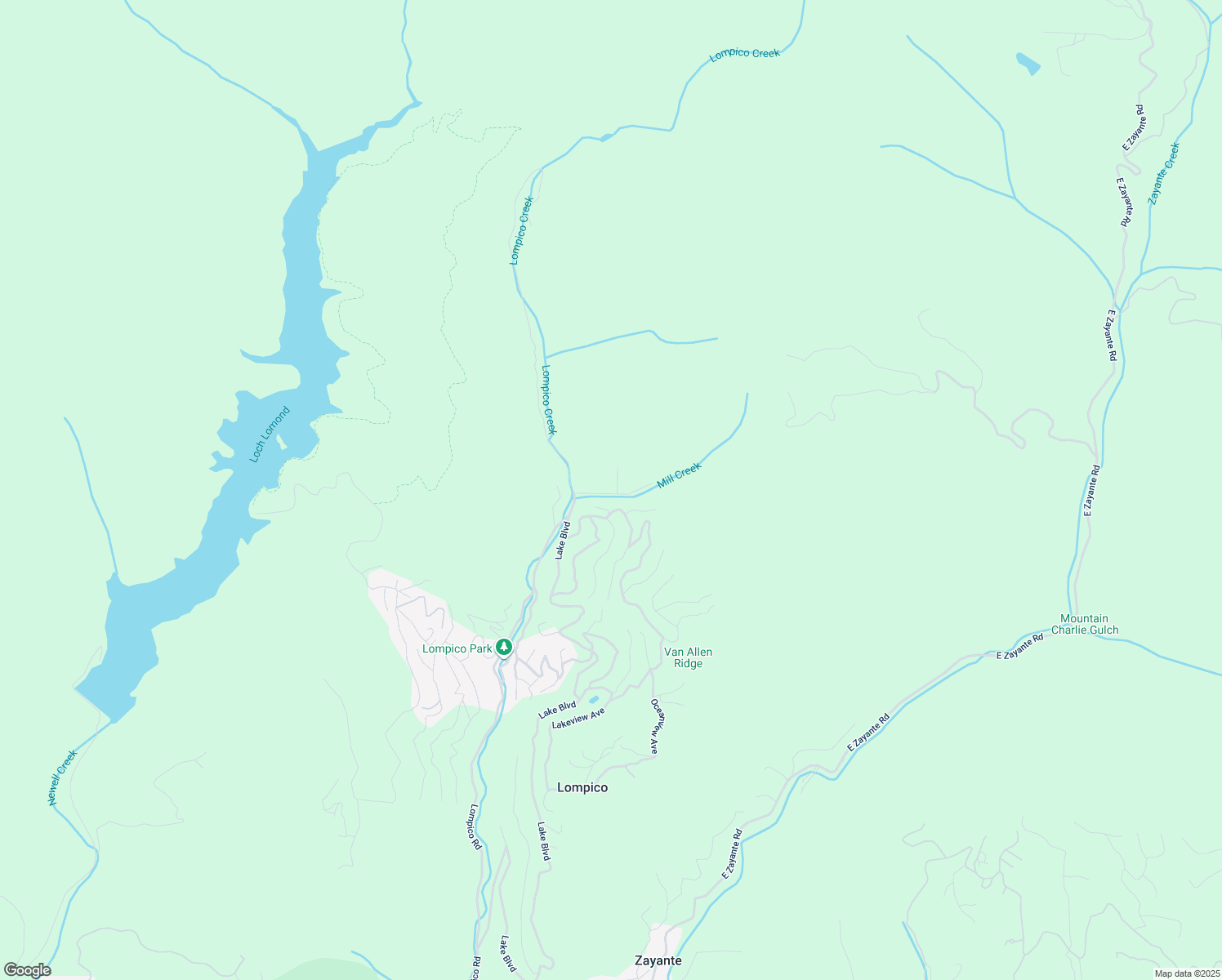 map of restaurants, bars, coffee shops, grocery stores, and more near Desear Way in Lompico