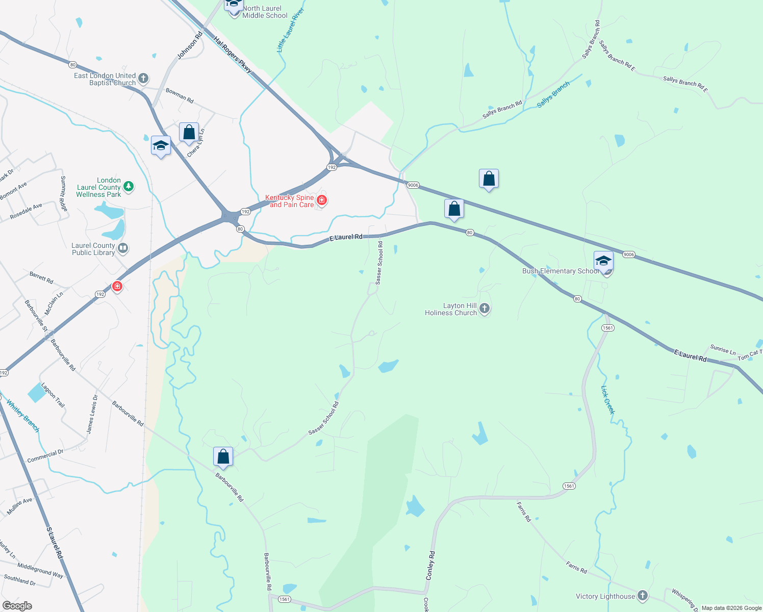 map of restaurants, bars, coffee shops, grocery stores, and more near 312 Sasser School Road in London