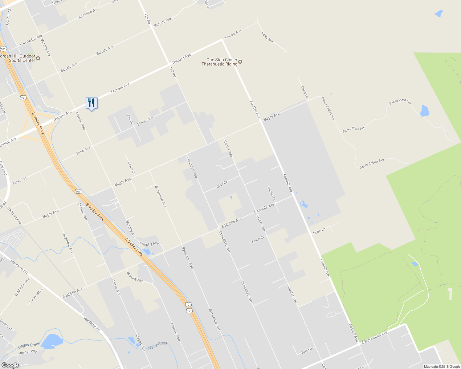 map of restaurants, bars, coffee shops, grocery stores, and more near 1530 Dias Drive in San Martin