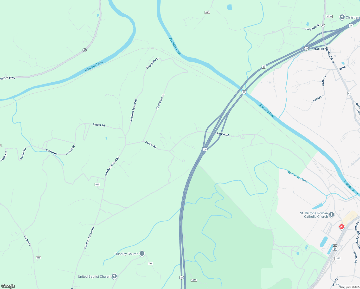 map of restaurants, bars, coffee shops, grocery stores, and more near 2369 Pocket Road in Hurt