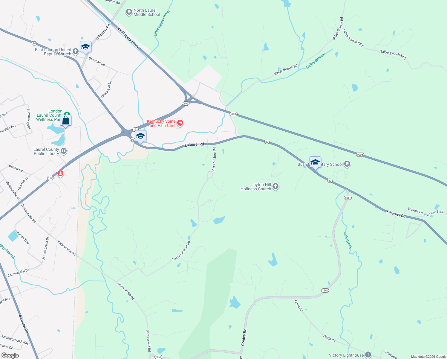 map of restaurants, bars, coffee shops, grocery stores, and more near 312 Sasser School Road in London