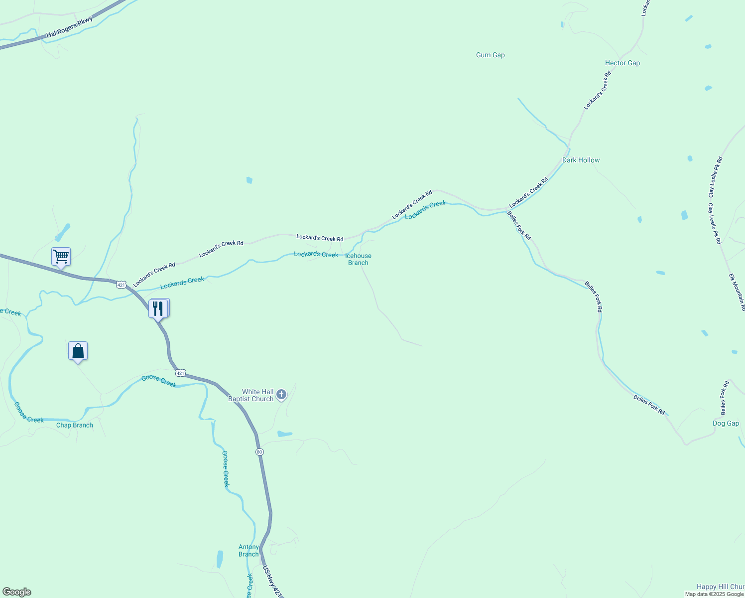 map of restaurants, bars, coffee shops, grocery stores, and more near Icehouse Branch Road in Manchester