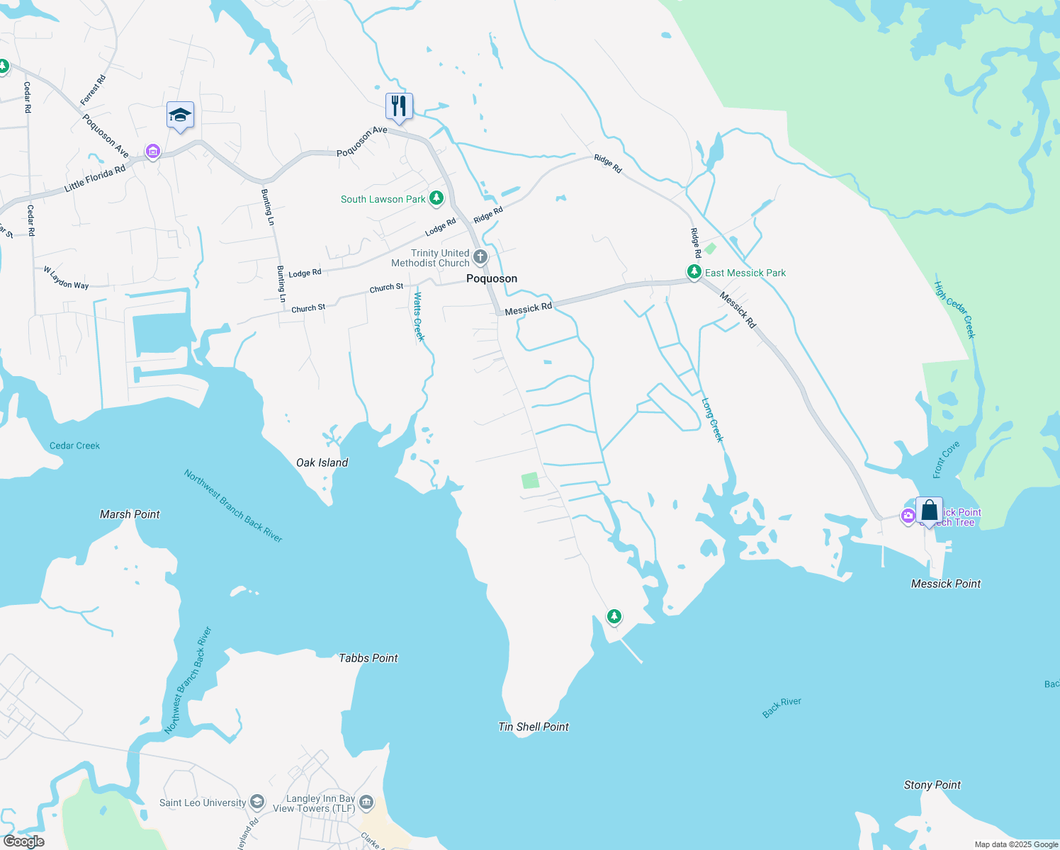 map of restaurants, bars, coffee shops, grocery stores, and more near 1378 Poquoson Avenue in Poquoson