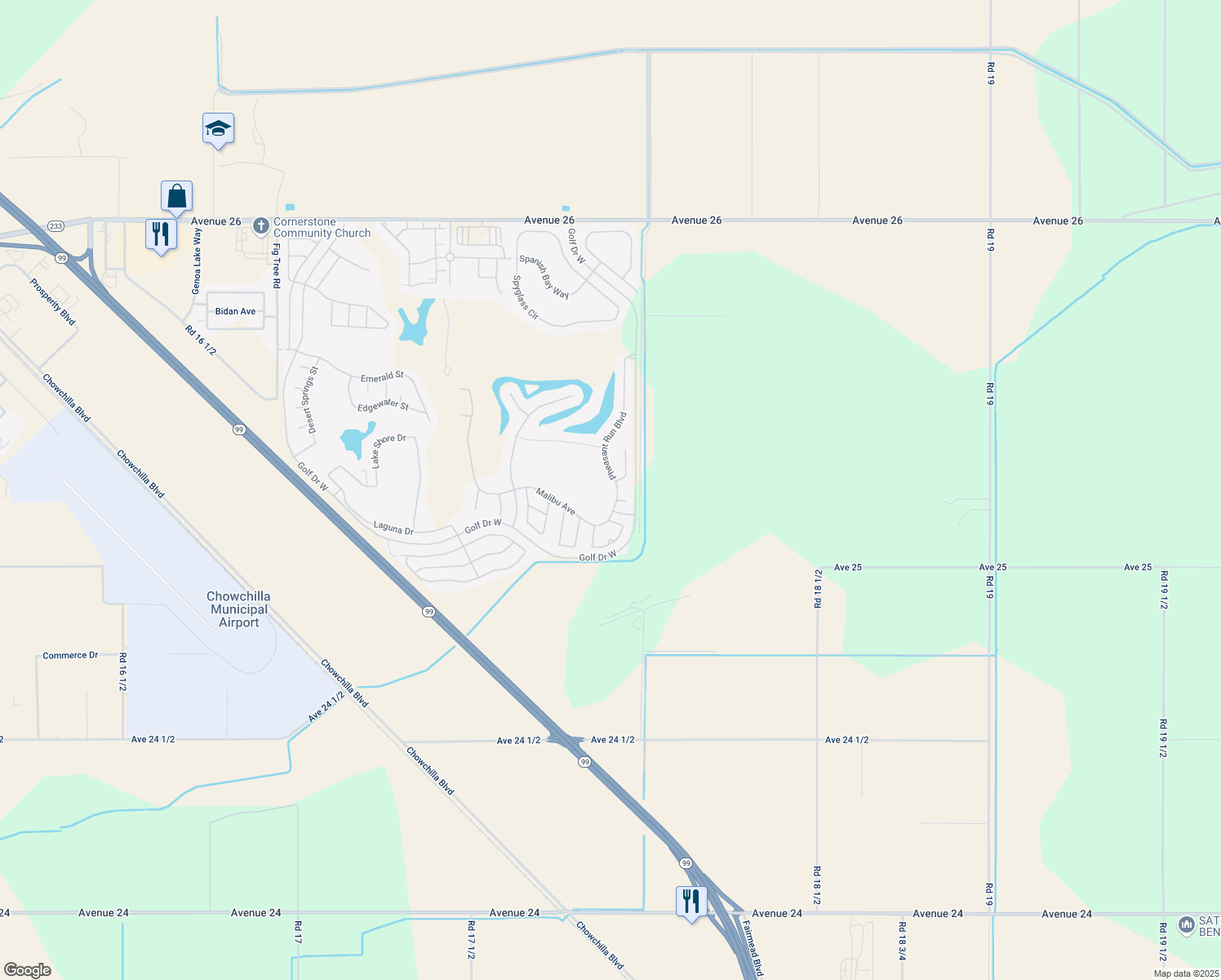 map of restaurants, bars, coffee shops, grocery stores, and more near 12210 Pheasant Run Boulevard in Chowchilla