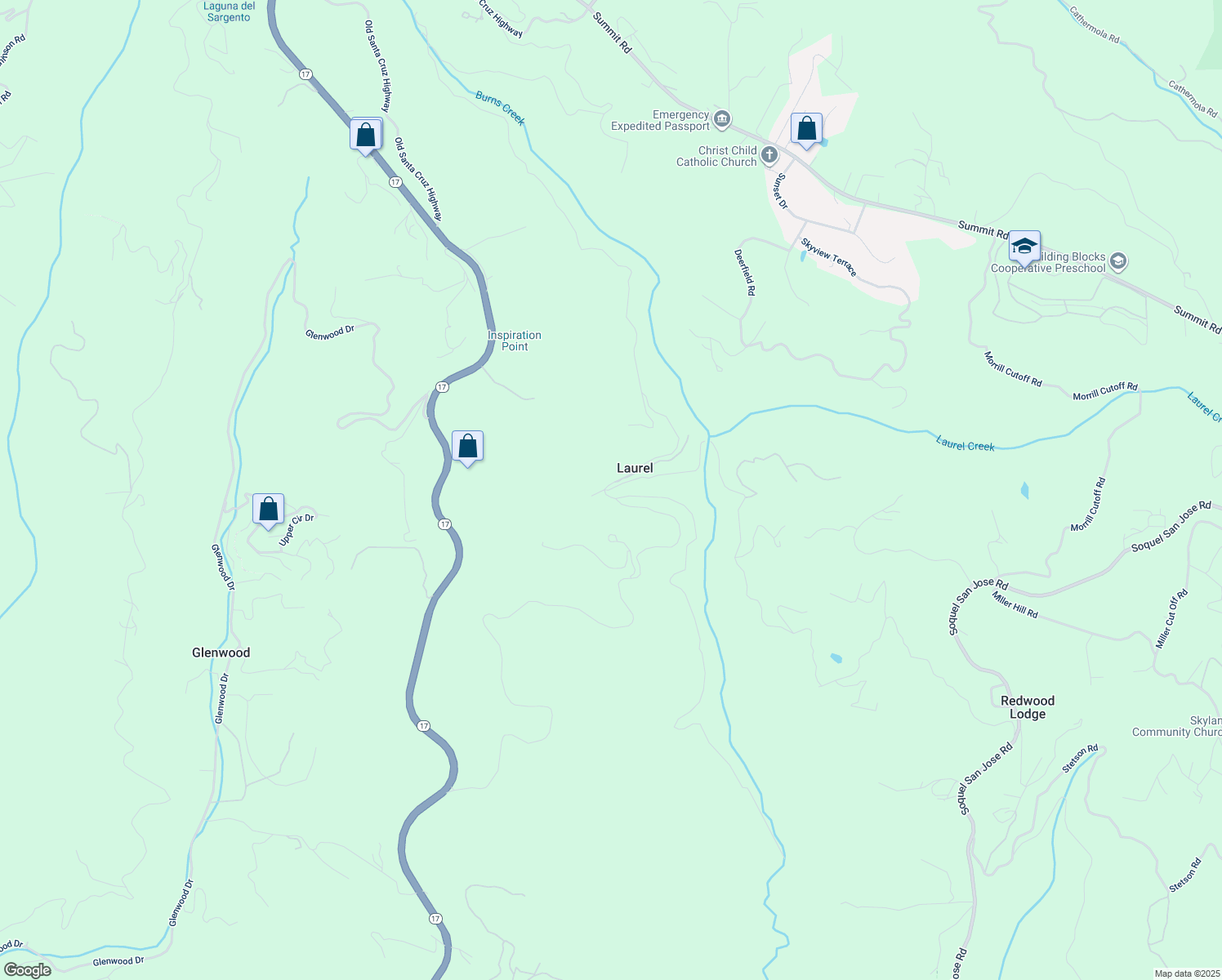 map of restaurants, bars, coffee shops, grocery stores, and more near 16730 Laurel Road in Los Gatos