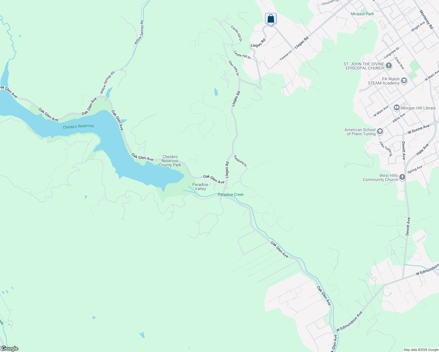 map of restaurants, bars, coffee shops, grocery stores, and more near 2275 Llagas Road in Morgan Hill