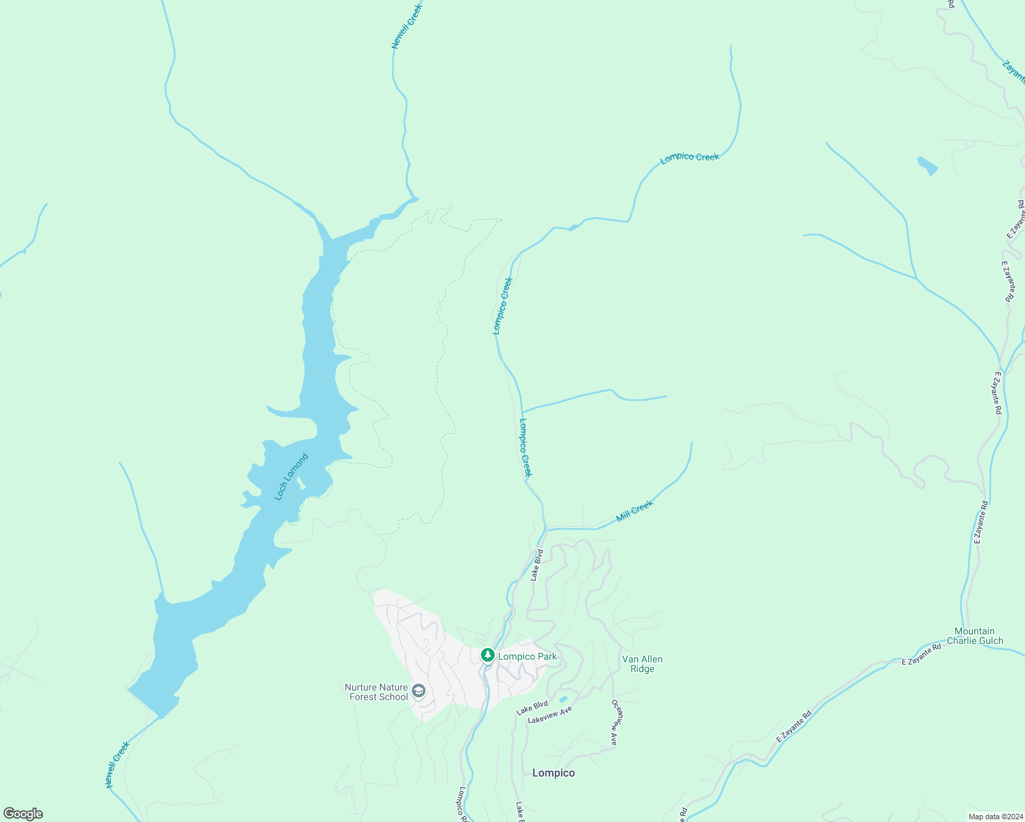 map of restaurants, bars, coffee shops, grocery stores, and more near 12735 Lompico Road in Felton