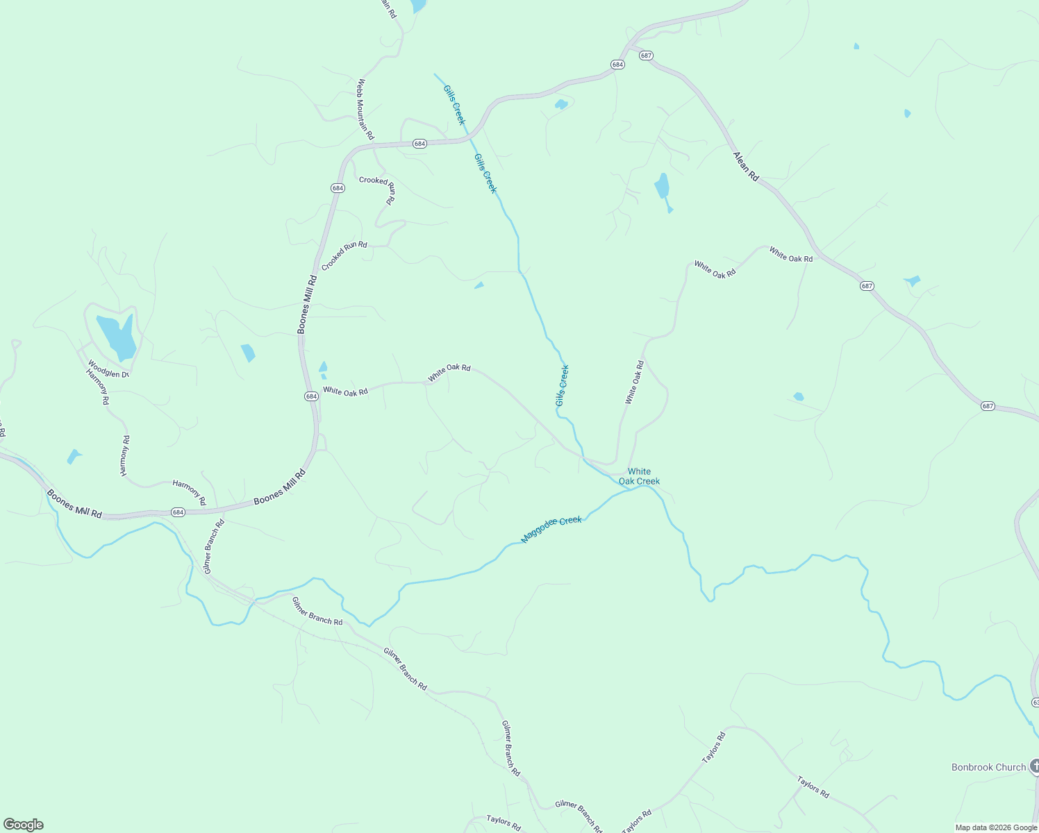 map of restaurants, bars, coffee shops, grocery stores, and more near 880 White Oak Road in Boones Mill