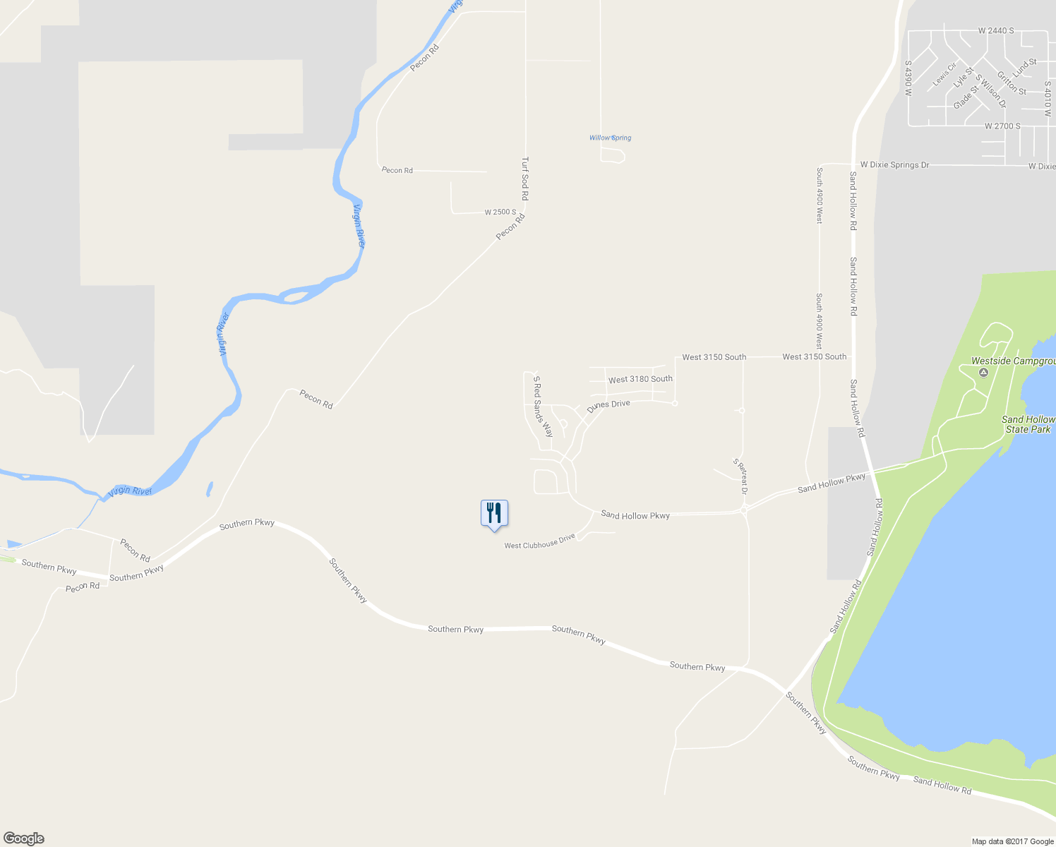 map of restaurants, bars, coffee shops, grocery stores, and more near 3185 South Sandstone Drive in Hurricane