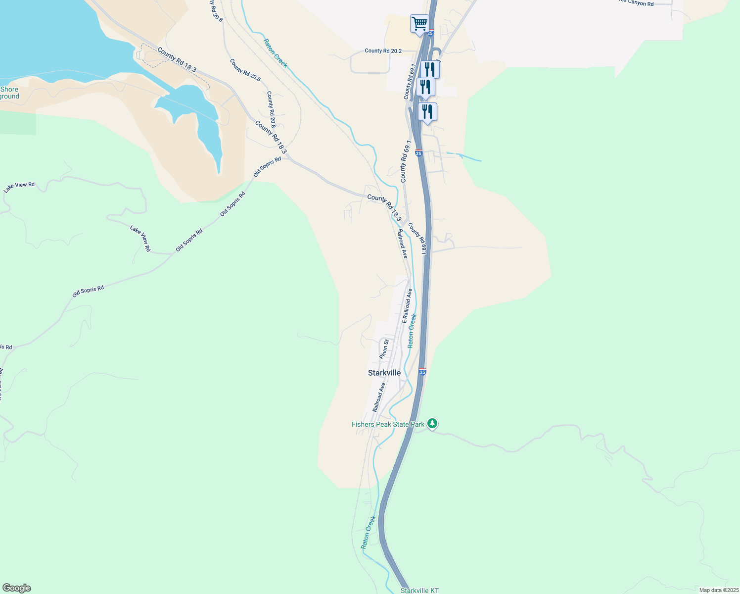 map of restaurants, bars, coffee shops, grocery stores, and more near North Avenue in Las Animas County