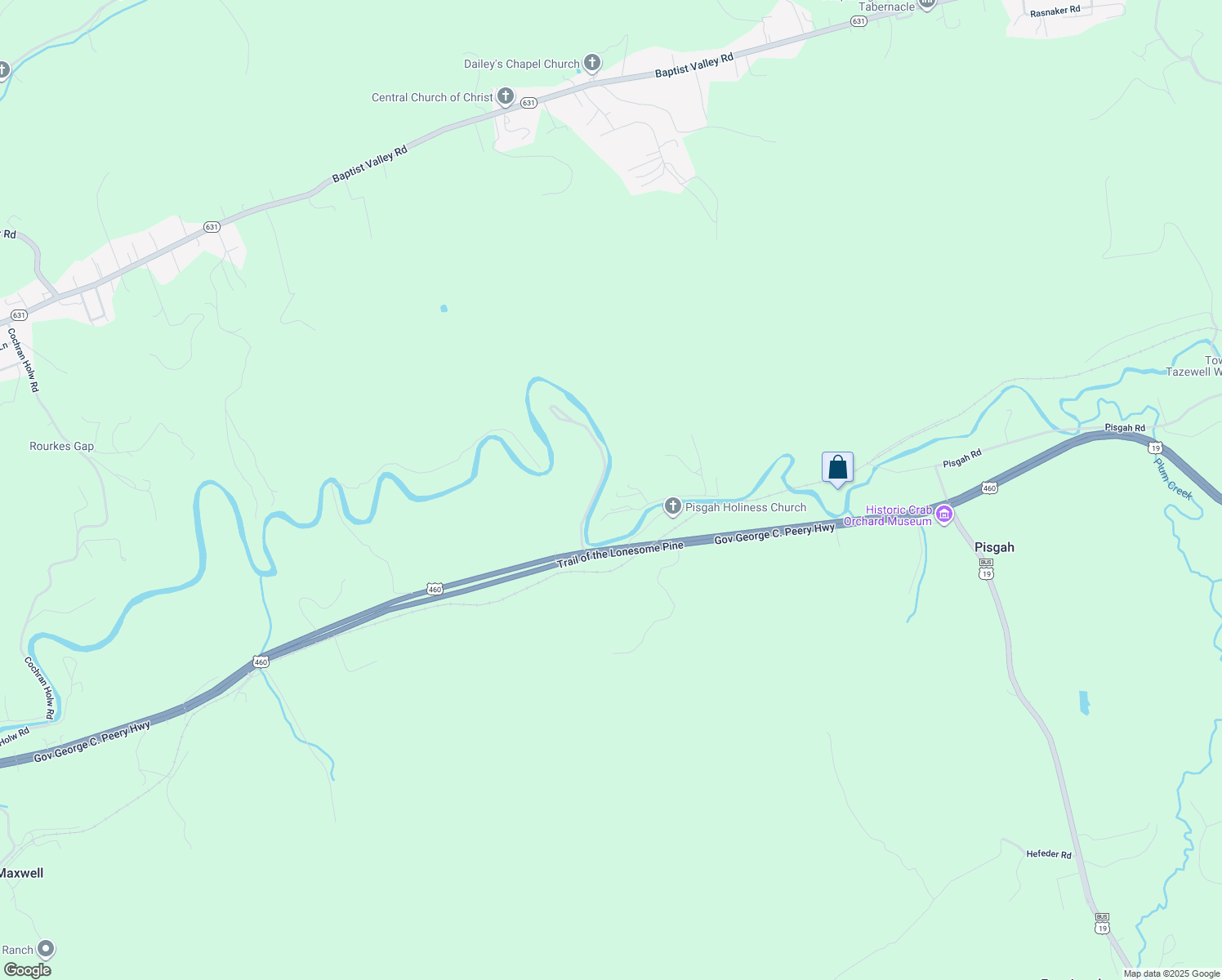 map of restaurants, bars, coffee shops, grocery stores, and more near 221 Riverbend Lane in Tazewell
