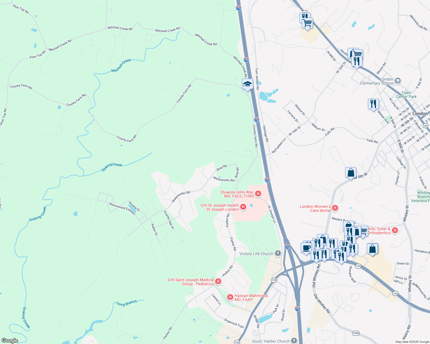 map of restaurants, bars, coffee shops, grocery stores, and more near 306 Bray Road in London