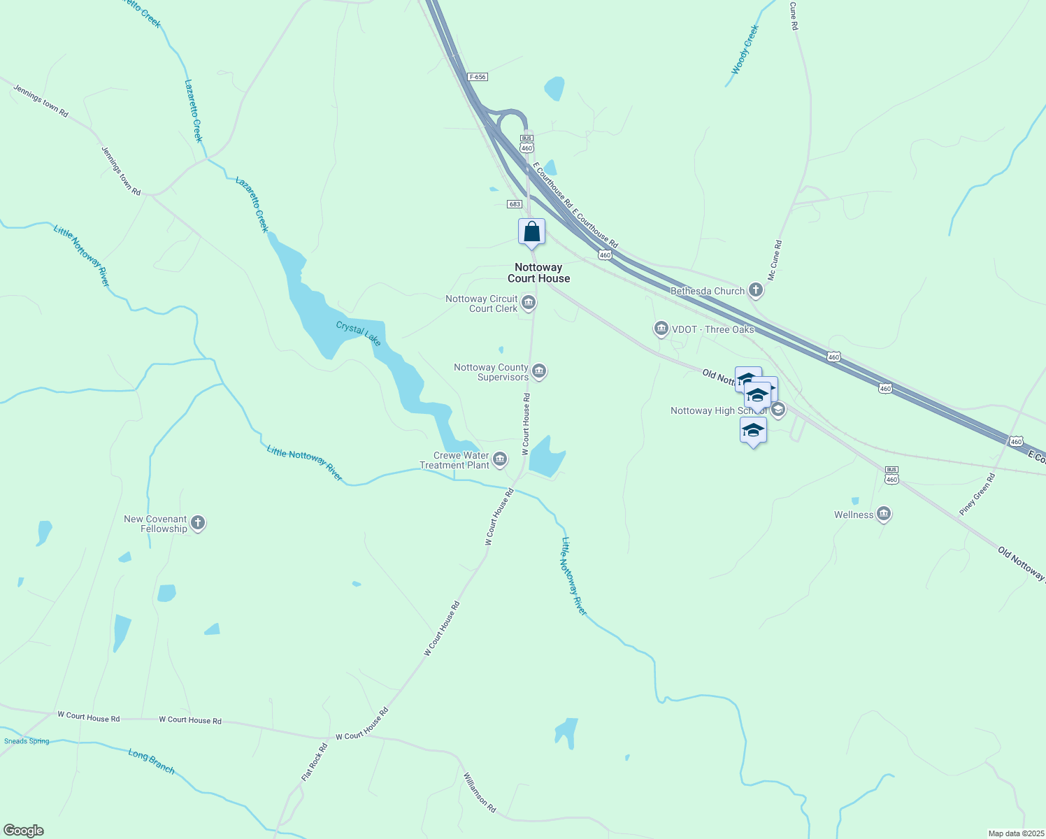 map of restaurants, bars, coffee shops, grocery stores, and more near 188 West Courthouse Road in Crewe