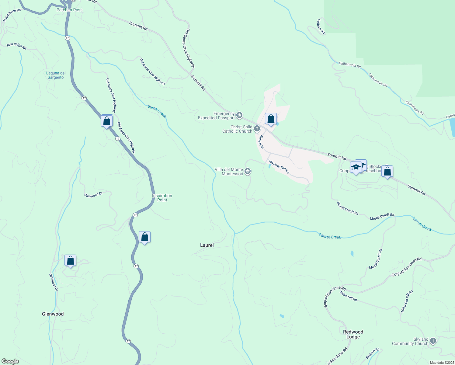 map of restaurants, bars, coffee shops, grocery stores, and more near 23341 Deerfield Road in Los Gatos