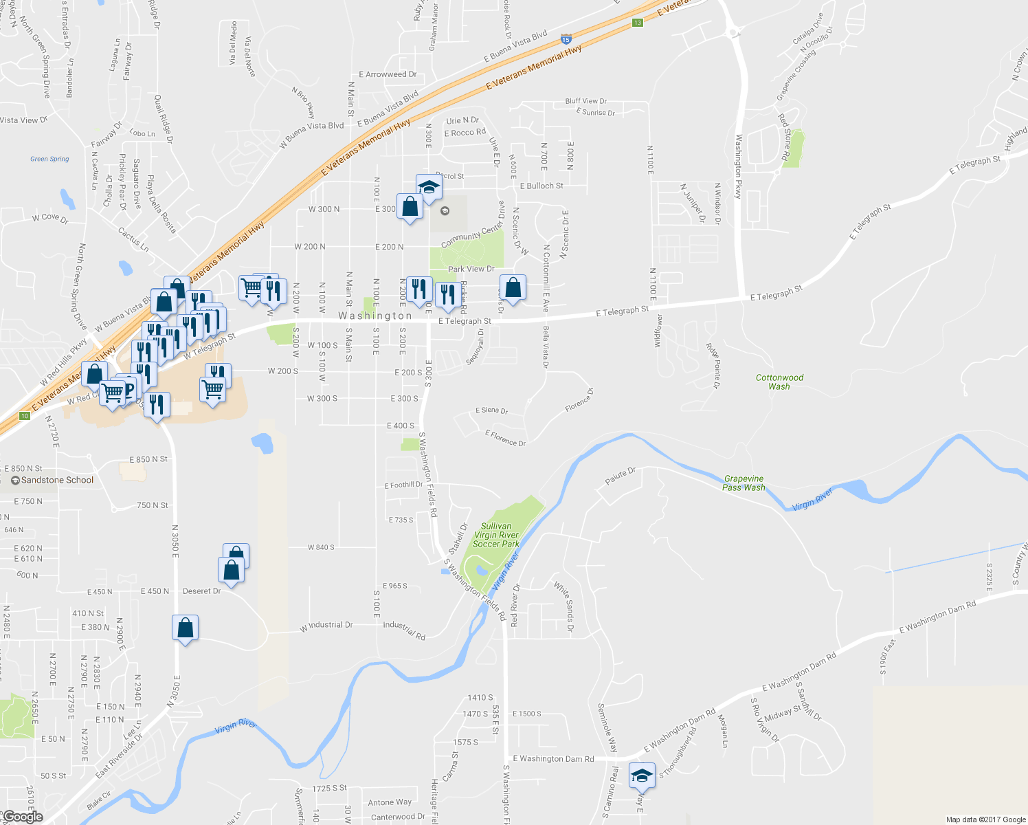 map of restaurants, bars, coffee shops, grocery stores, and more near Bella Vista Drive in Washington