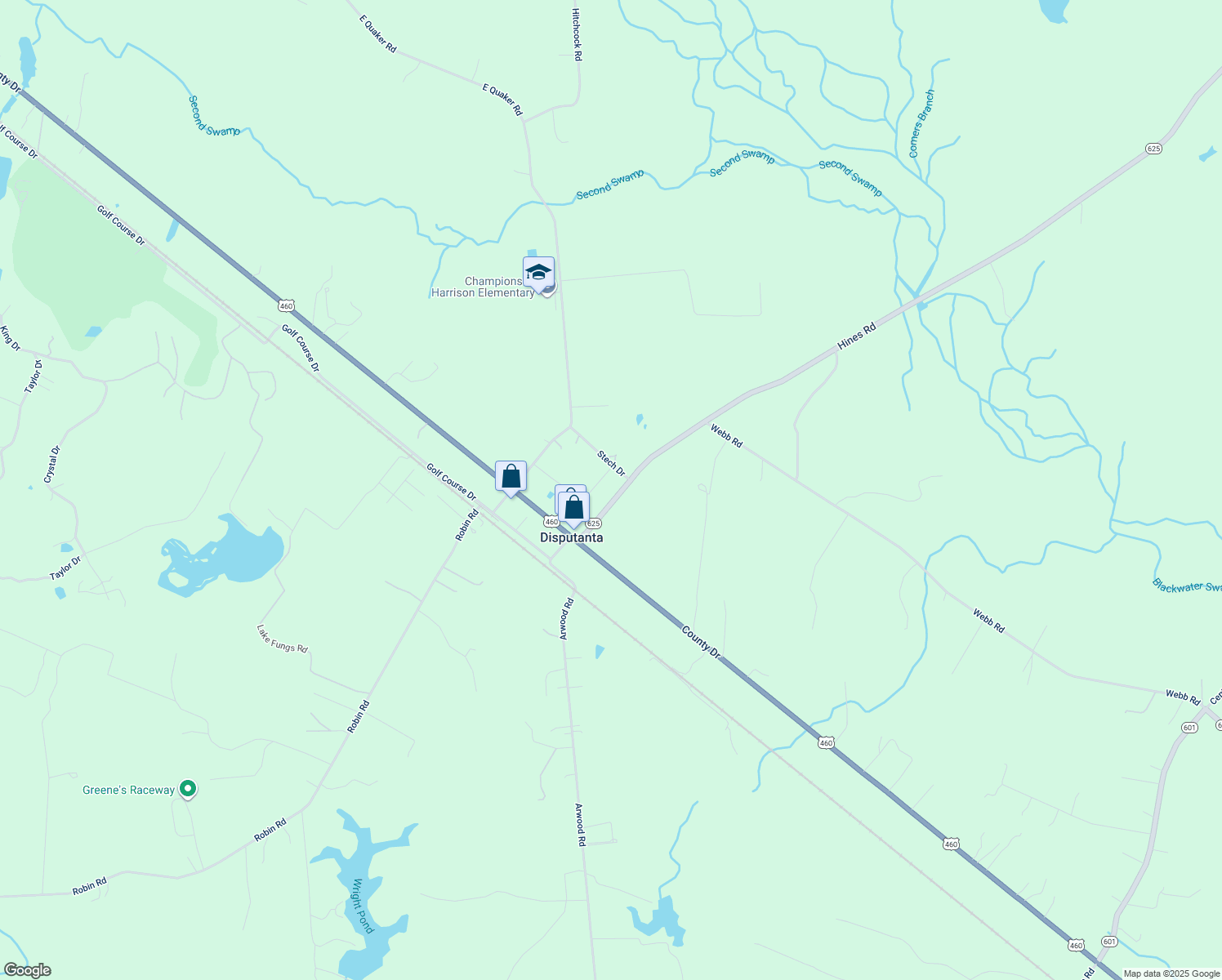 map of restaurants, bars, coffee shops, grocery stores, and more near 13512 Hines Road in Disputanta