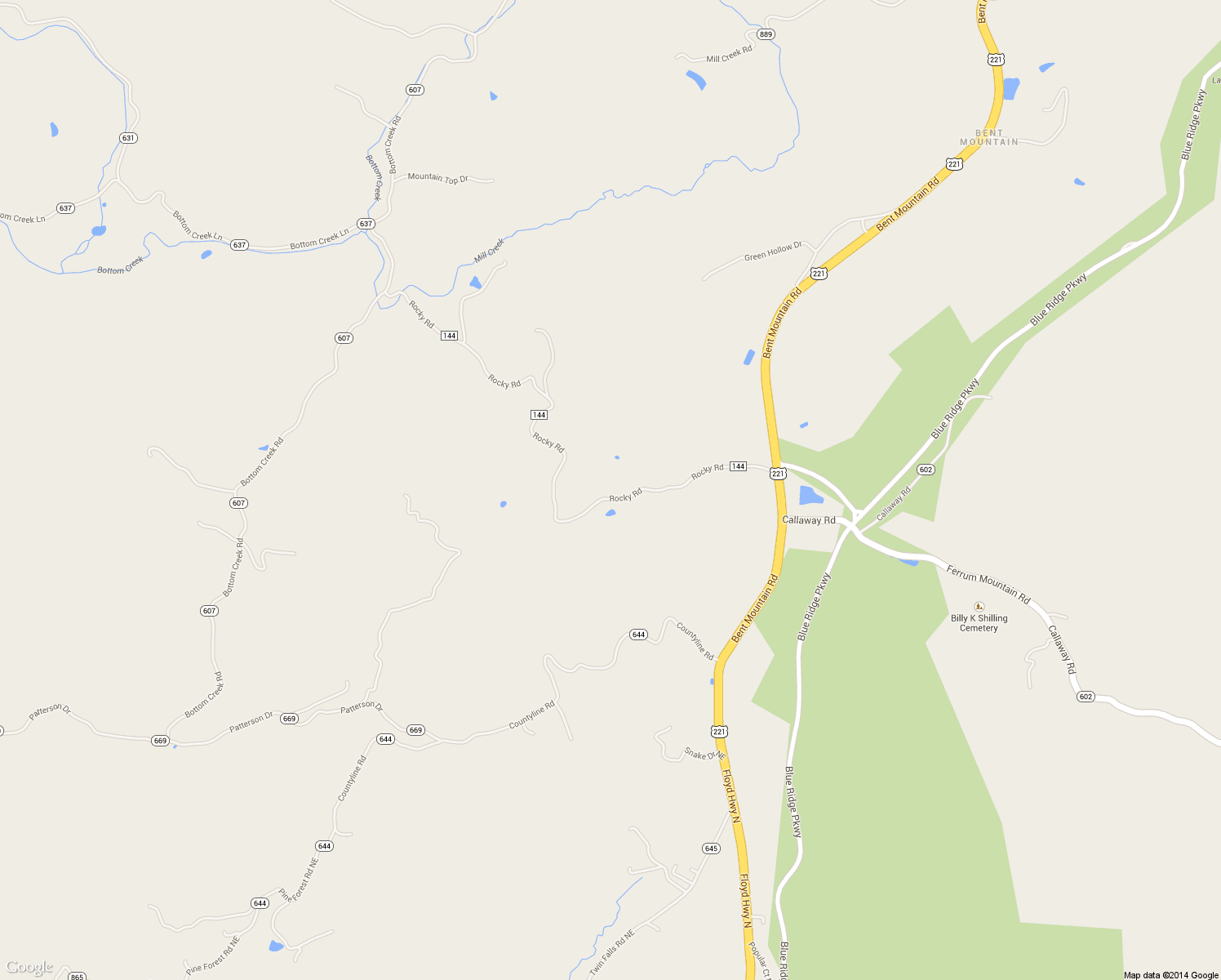 map of restaurants, bars, coffee shops, grocery stores, and more near 11115 Rocky Road in Bent Mountain