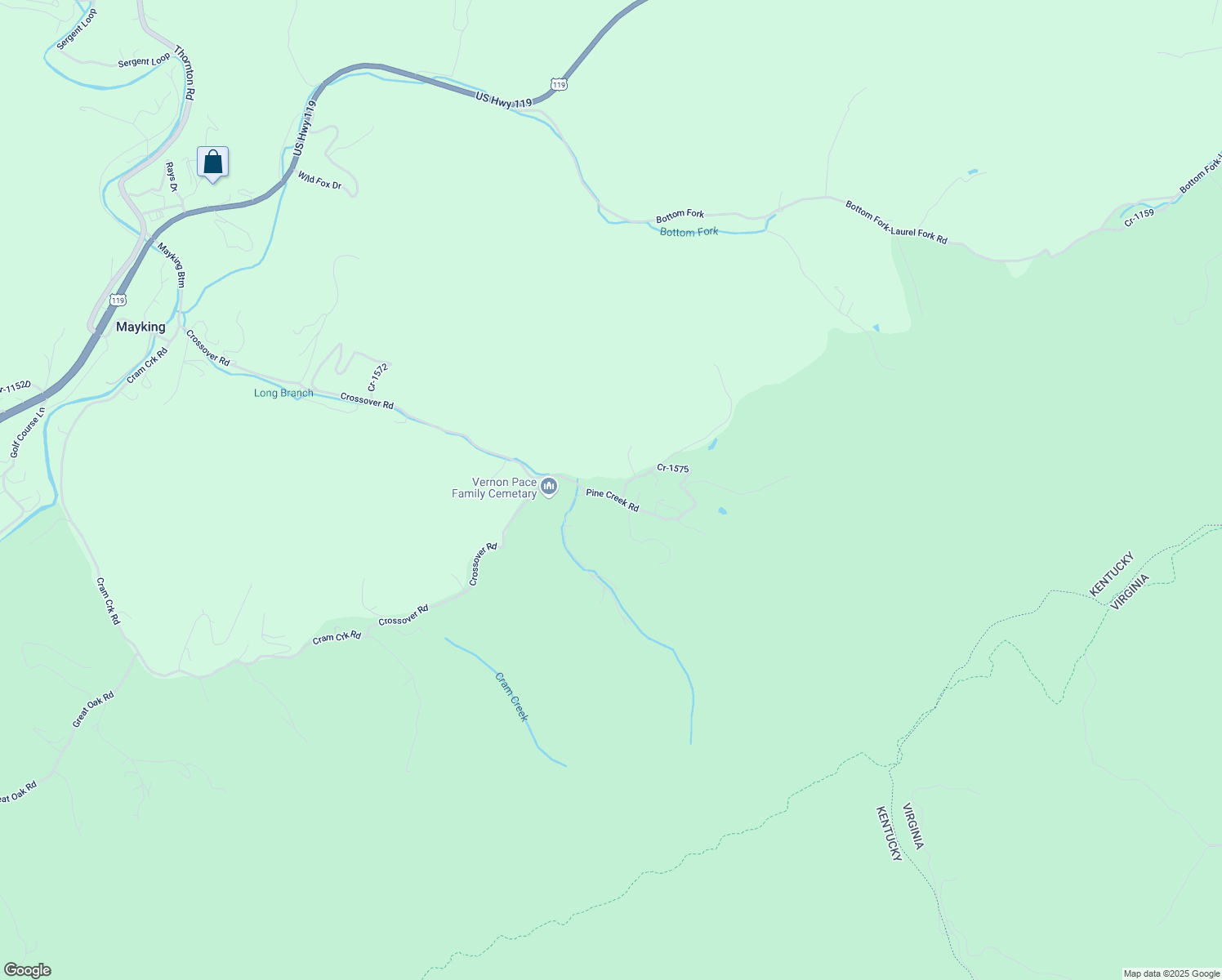 map of restaurants, bars, coffee shops, grocery stores, and more near 1399 Pine Creek Road in Mayking