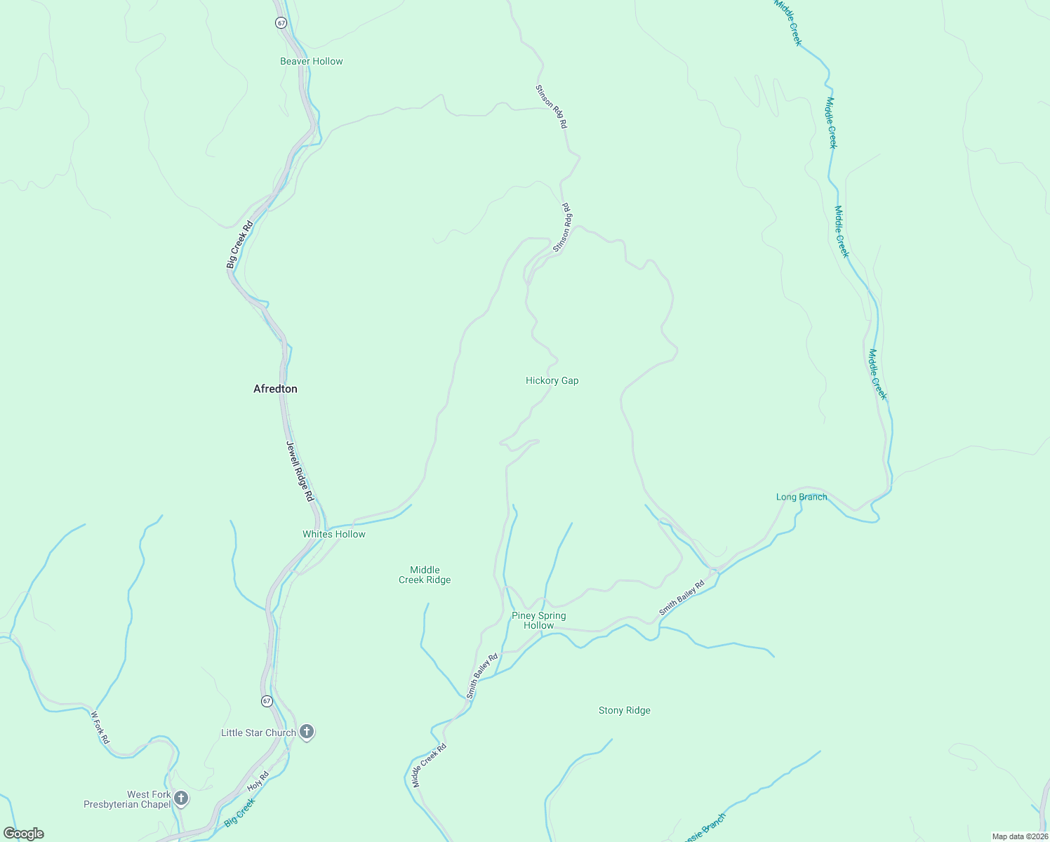 map of restaurants, bars, coffee shops, grocery stores, and more near Middle Creek Road in Jewell Ridge