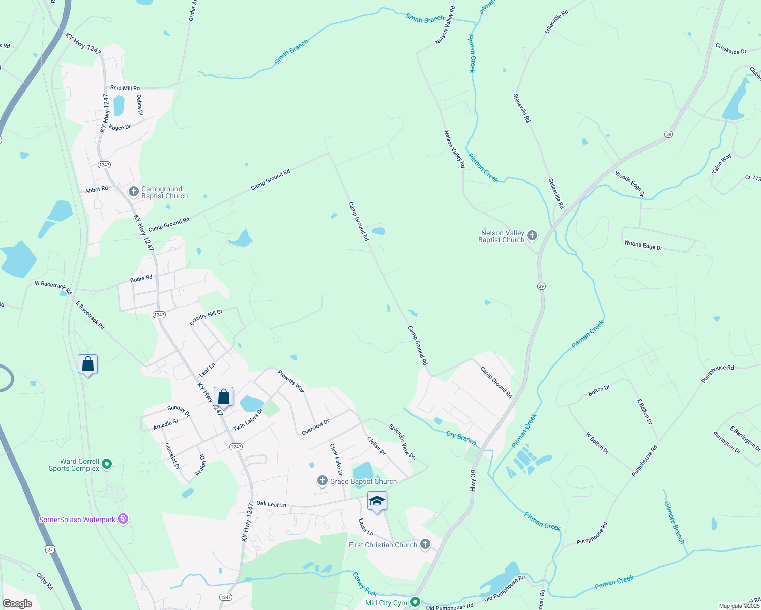 map of restaurants, bars, coffee shops, grocery stores, and more near 1647 Camp Ground Road in Somerset