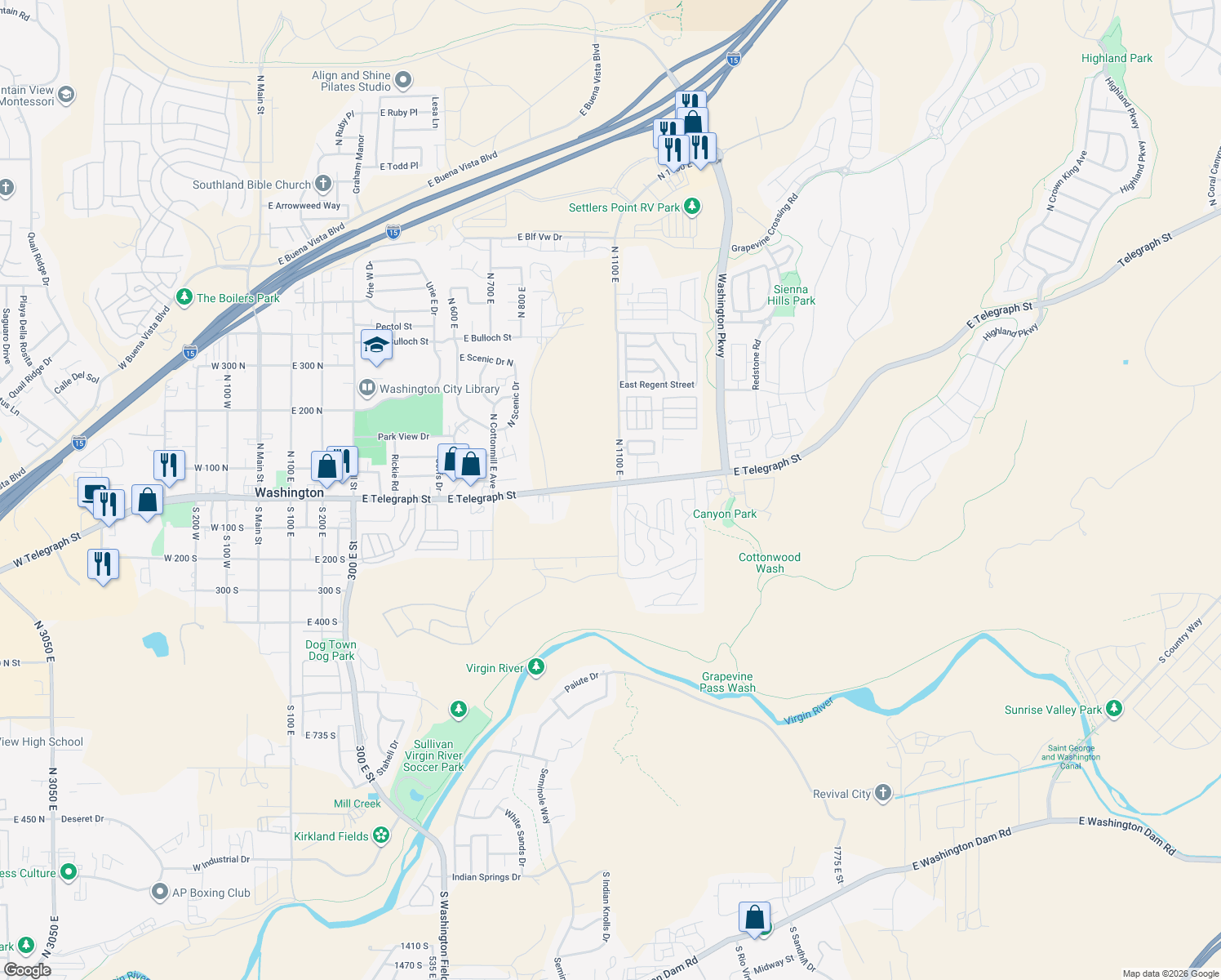 map of restaurants, bars, coffee shops, grocery stores, and more near 1080 East Telegraph Street in Washington