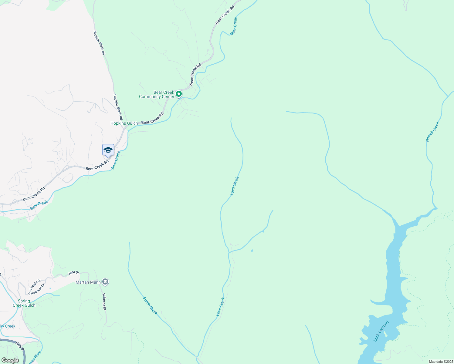 map of restaurants, bars, coffee shops, grocery stores, and more near 12384 Love Creek Road in Ben Lomond