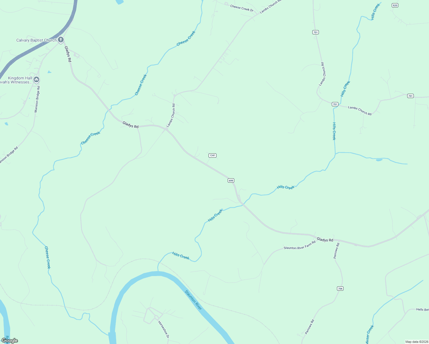 map of restaurants, bars, coffee shops, grocery stores, and more near 7104 Gladys Road in Altavista