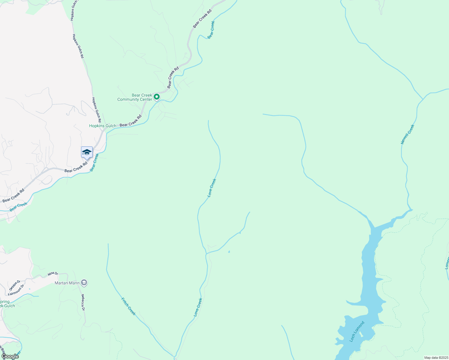 map of restaurants, bars, coffee shops, grocery stores, and more near 12384 Love Creek Road in Ben Lomond