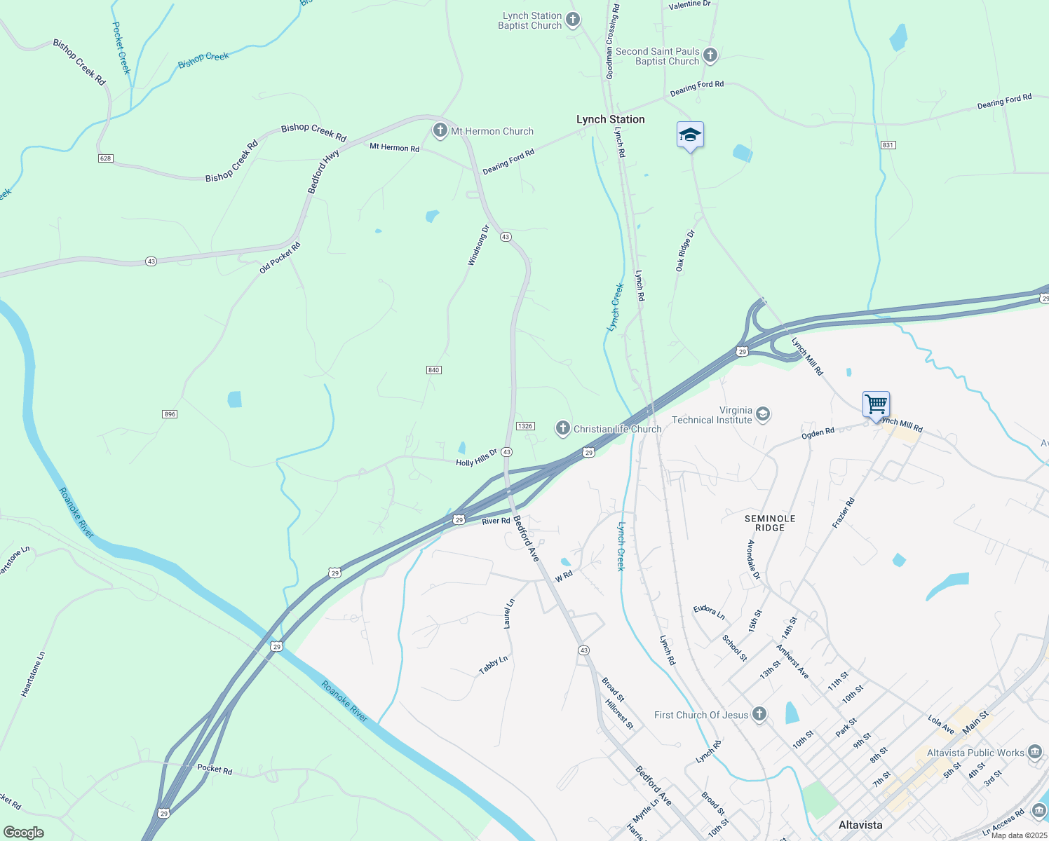 map of restaurants, bars, coffee shops, grocery stores, and more near 88 Hogan Hill Lane in Lynch Station