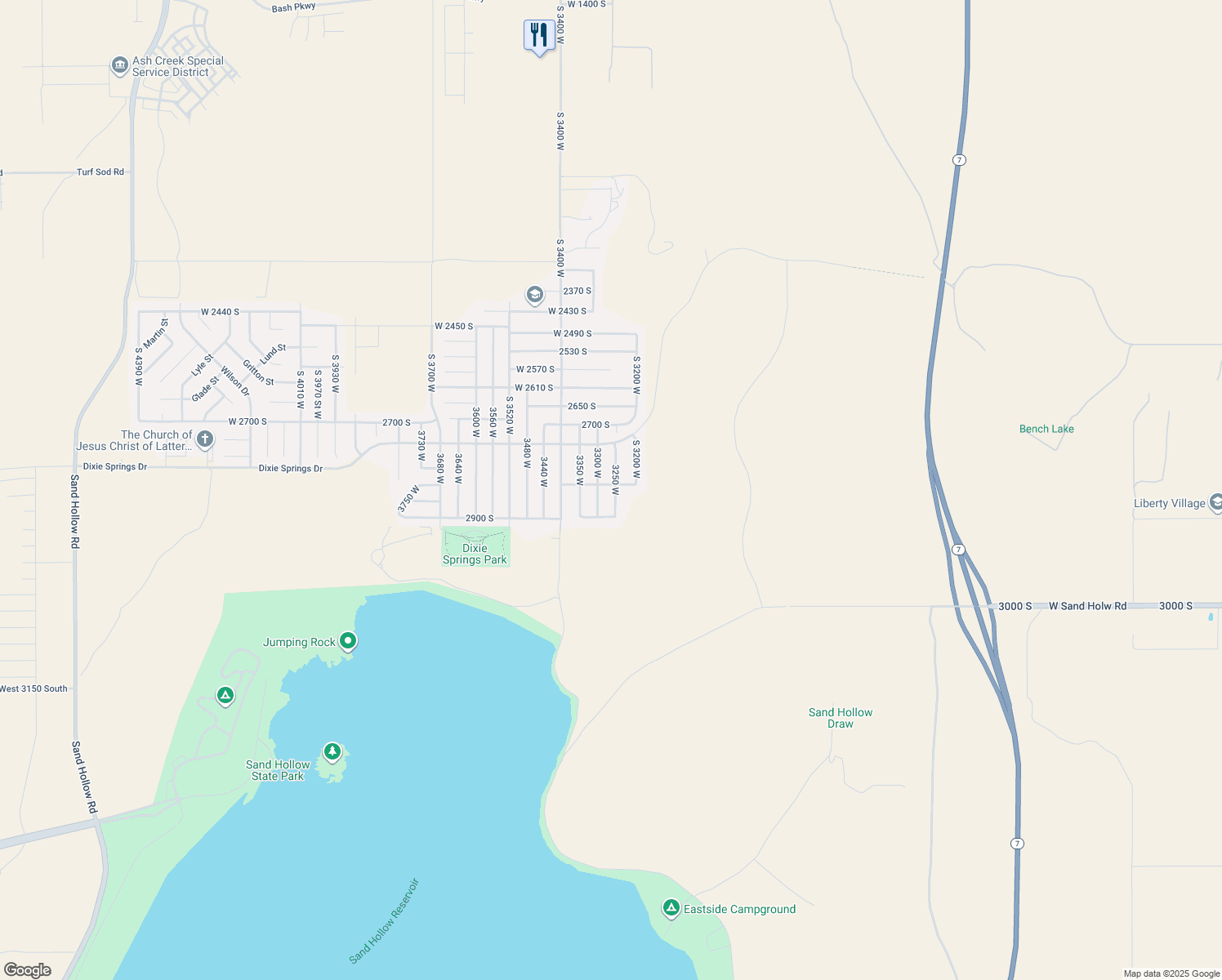 map of restaurants, bars, coffee shops, grocery stores, and more near 2838 South 3250 West in Hurricane