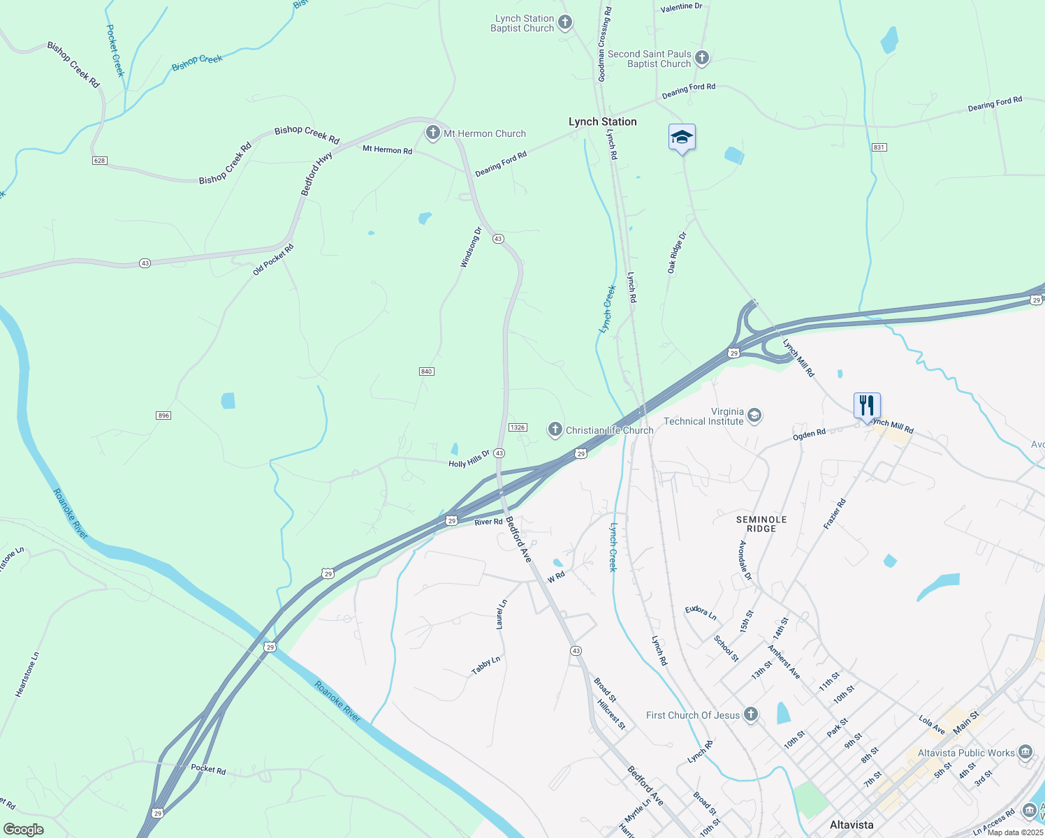 map of restaurants, bars, coffee shops, grocery stores, and more near 88 Hogan Hill Lane in Lynch Station