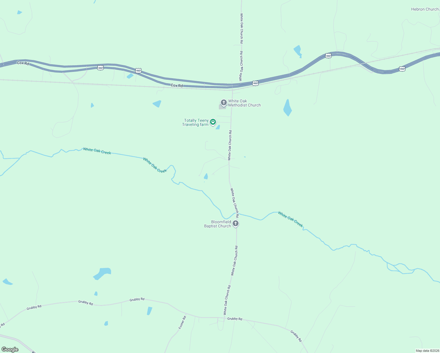 map of restaurants, bars, coffee shops, grocery stores, and more near 10118 White Oak Church Road in Wilsons