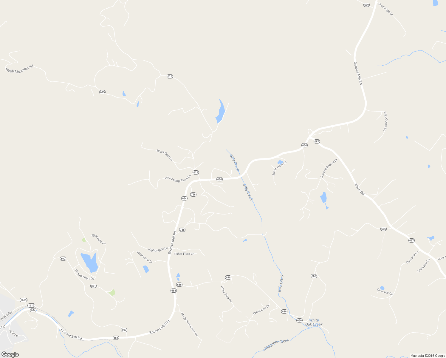 map of restaurants, bars, coffee shops, grocery stores, and more near Boones Mill Road in Boones Mill