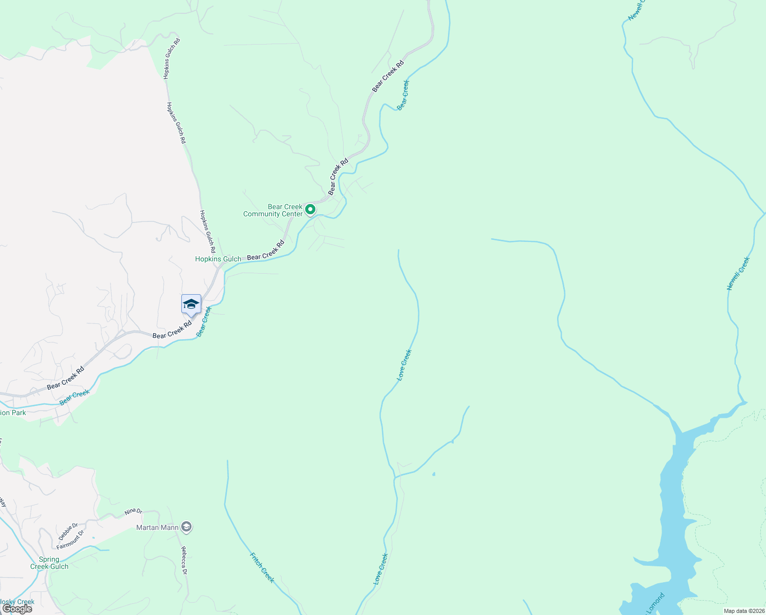 map of restaurants, bars, coffee shops, grocery stores, and more near 12845 Love Creek Road in Ben Lomond